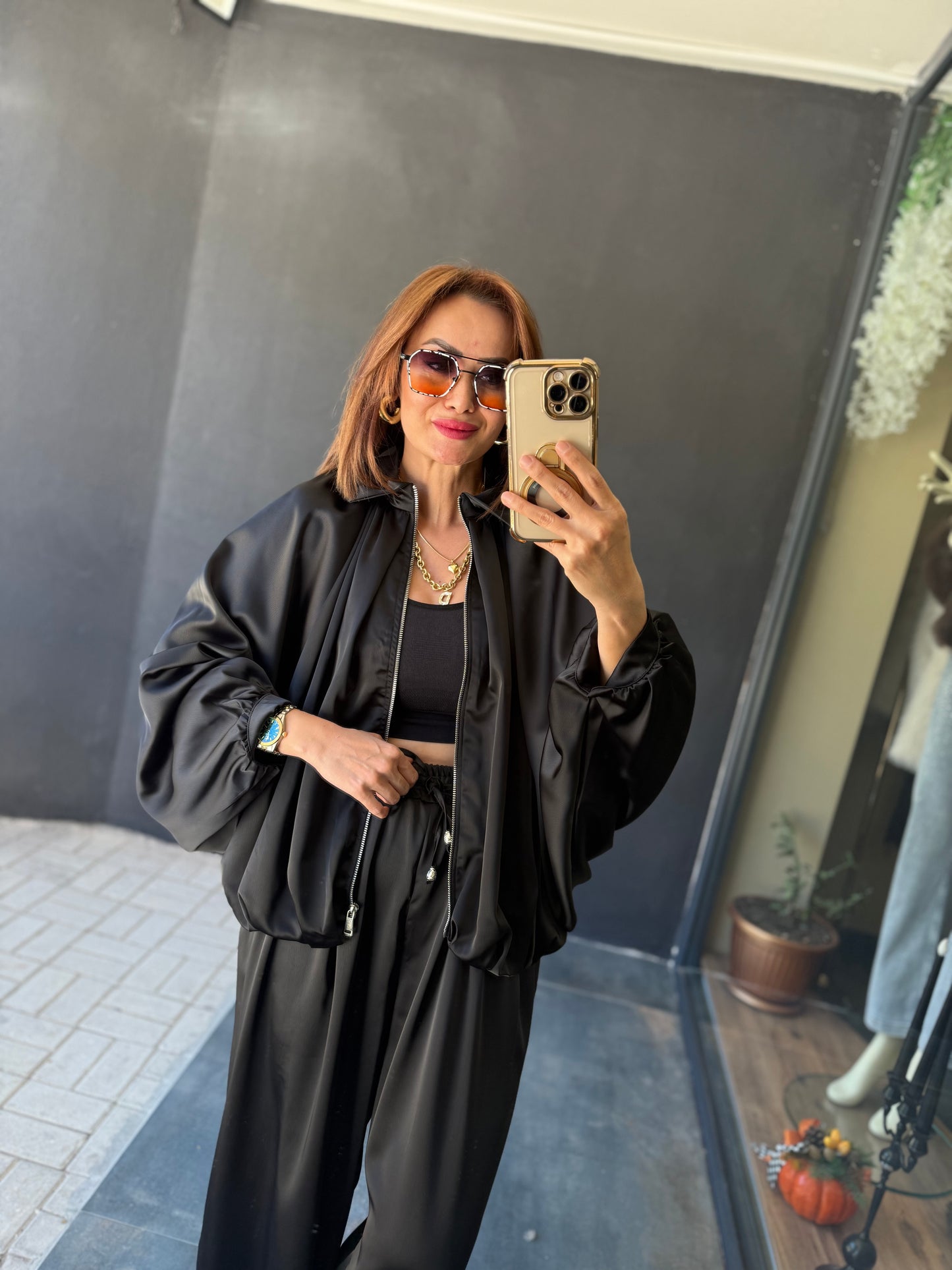 Cardinal Siyah Saten Bomber Takım