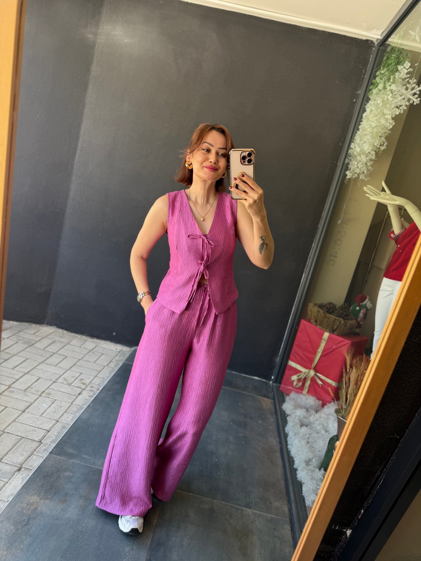 Melinda Lila Müslin Yelekli Takım