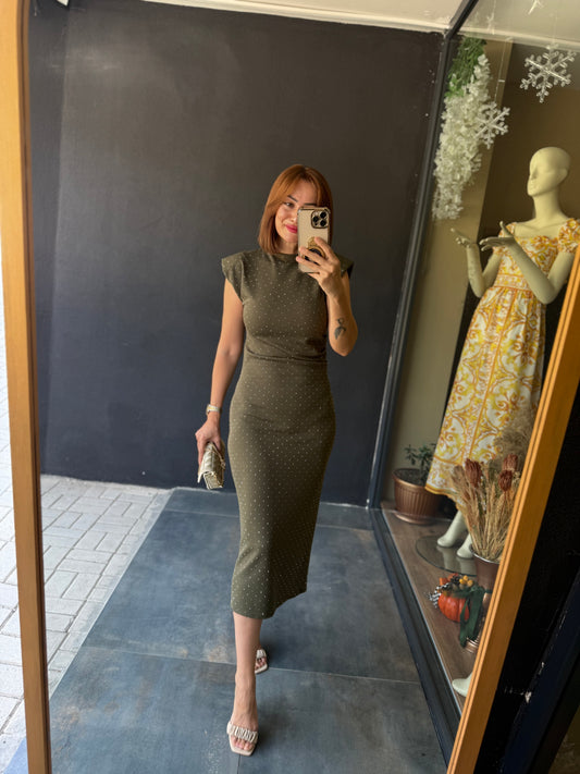 Shine Buzy Haki Kalem Elbise