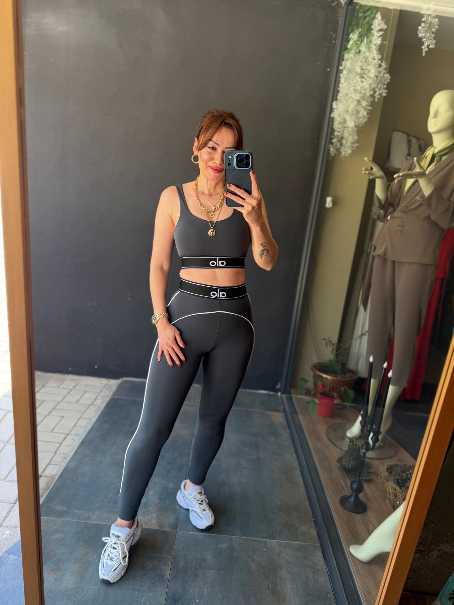 Ronali Antrasit Tayt & Crop Takım