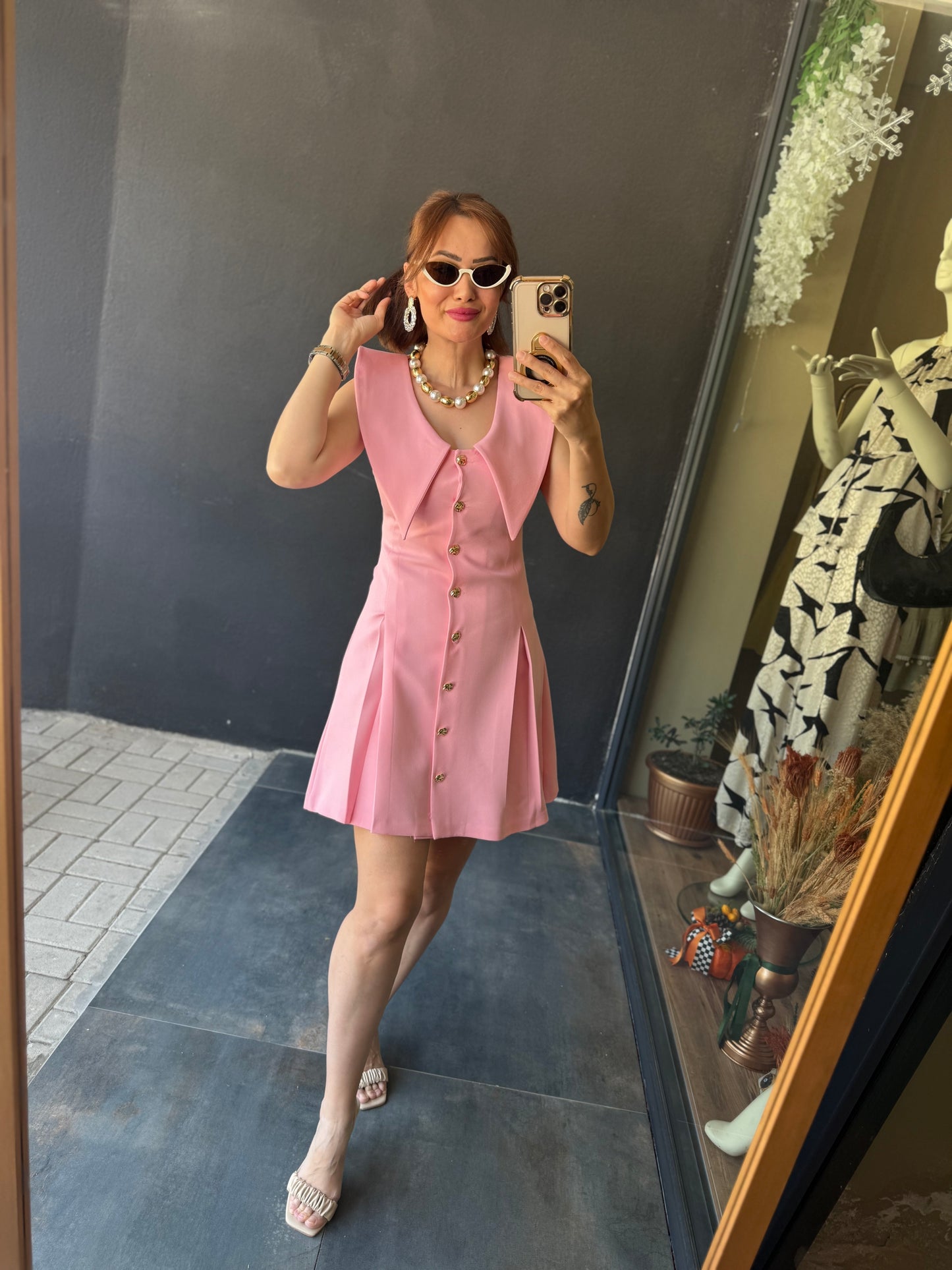 Jou Pembe Yakalı Elbise