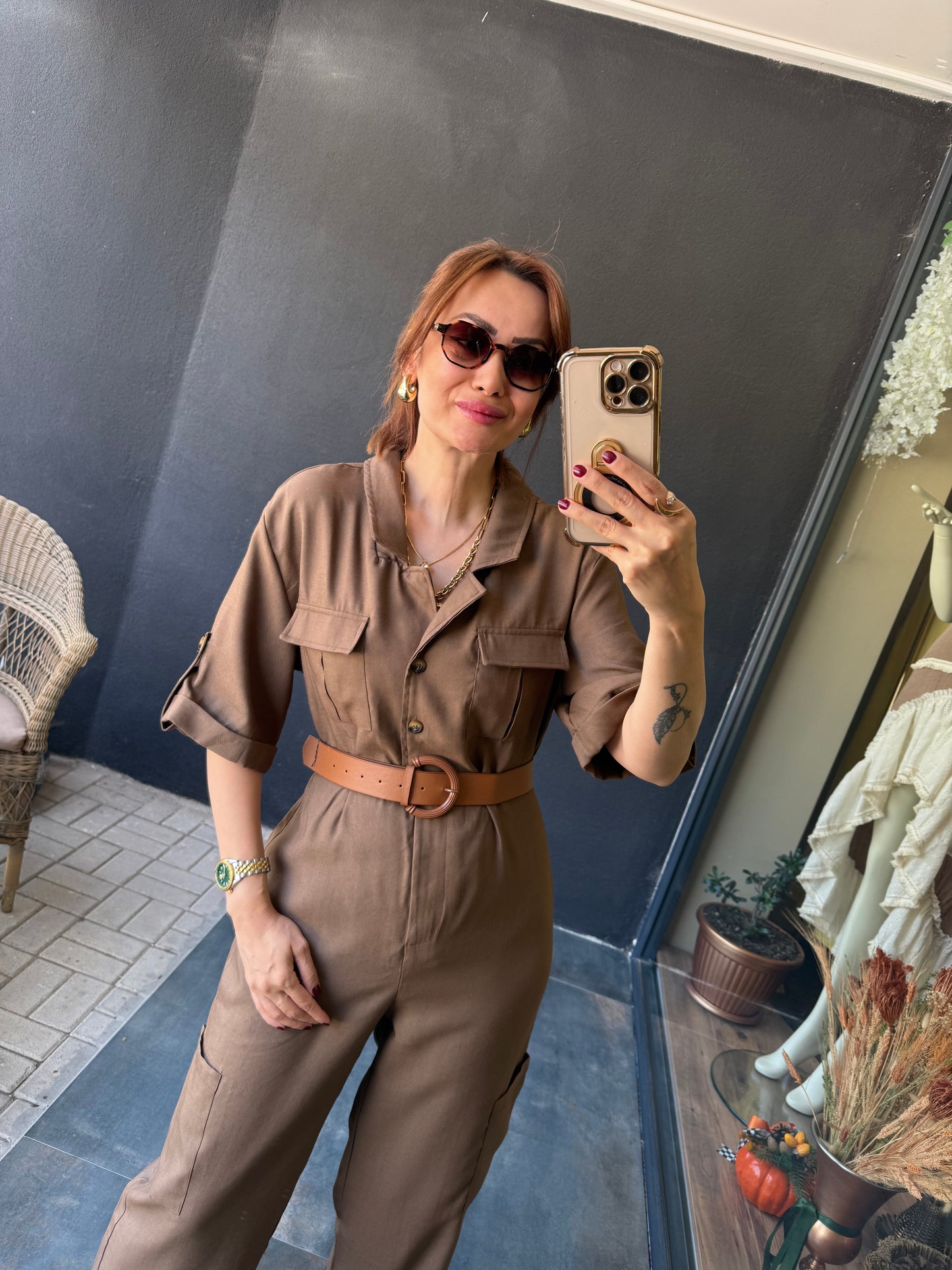 Dark Kahve Kemerli Tulum