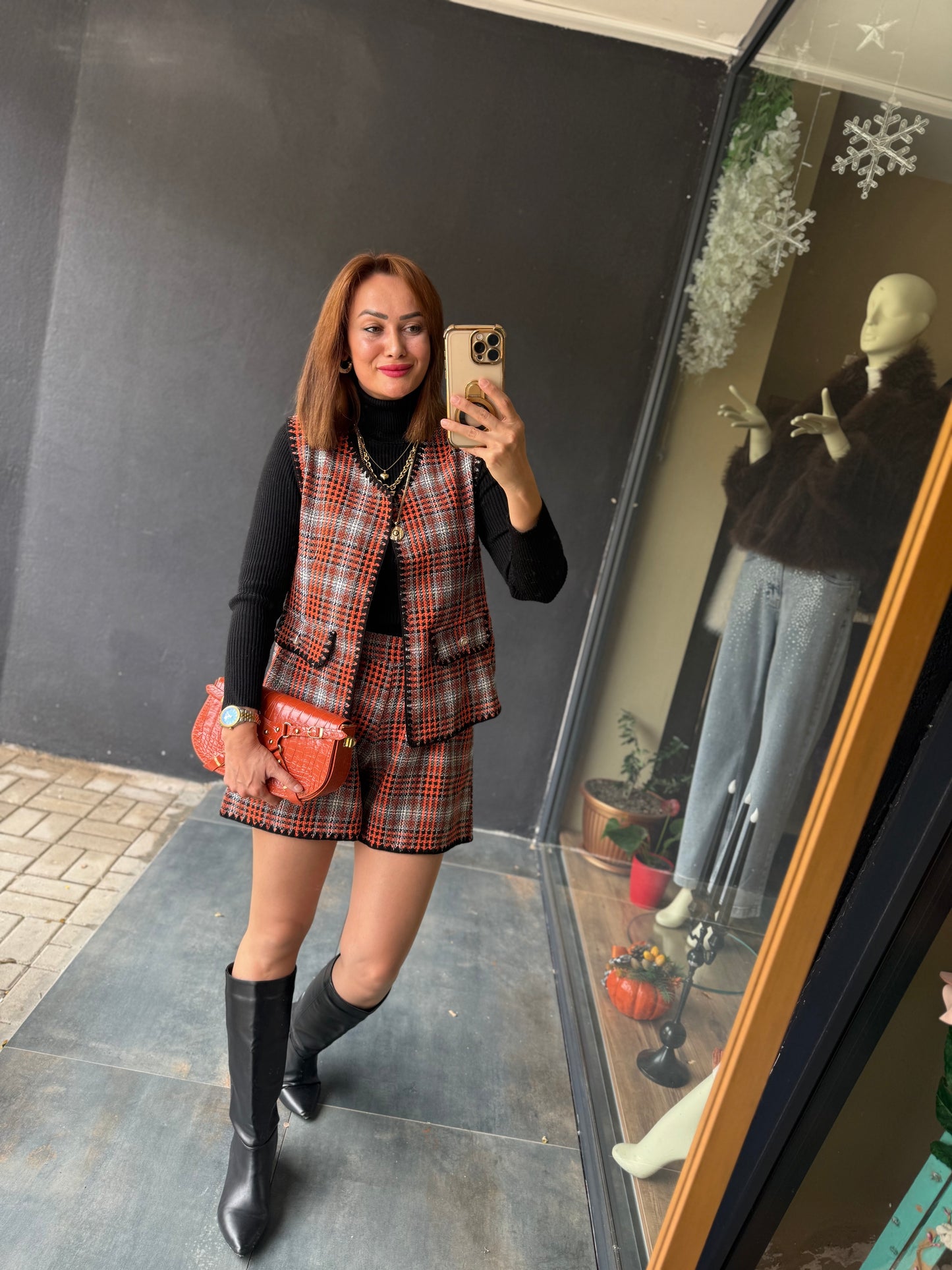 Dumra Turuncu Tuvid Yelek & Şort Takım