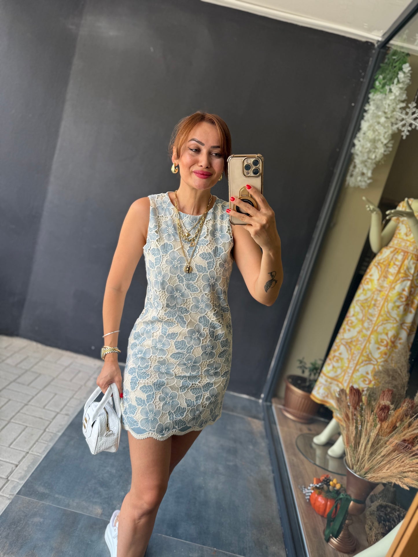 Whisk Mavi Güpür Elbise