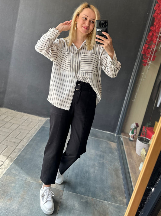 Tosca Siyah Kemerli Pantolon