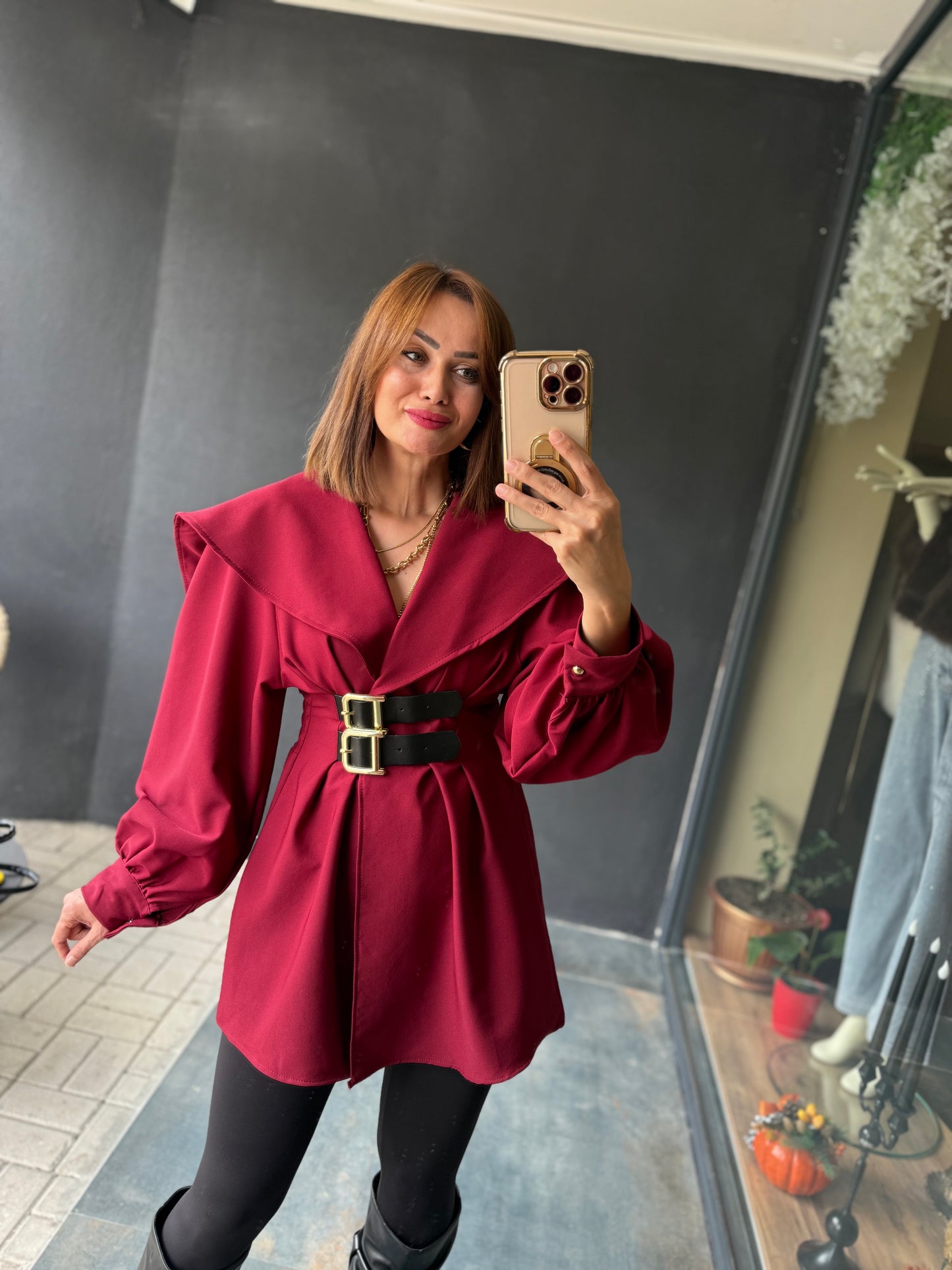 Şamda Bordo Şal Yaka Ceket