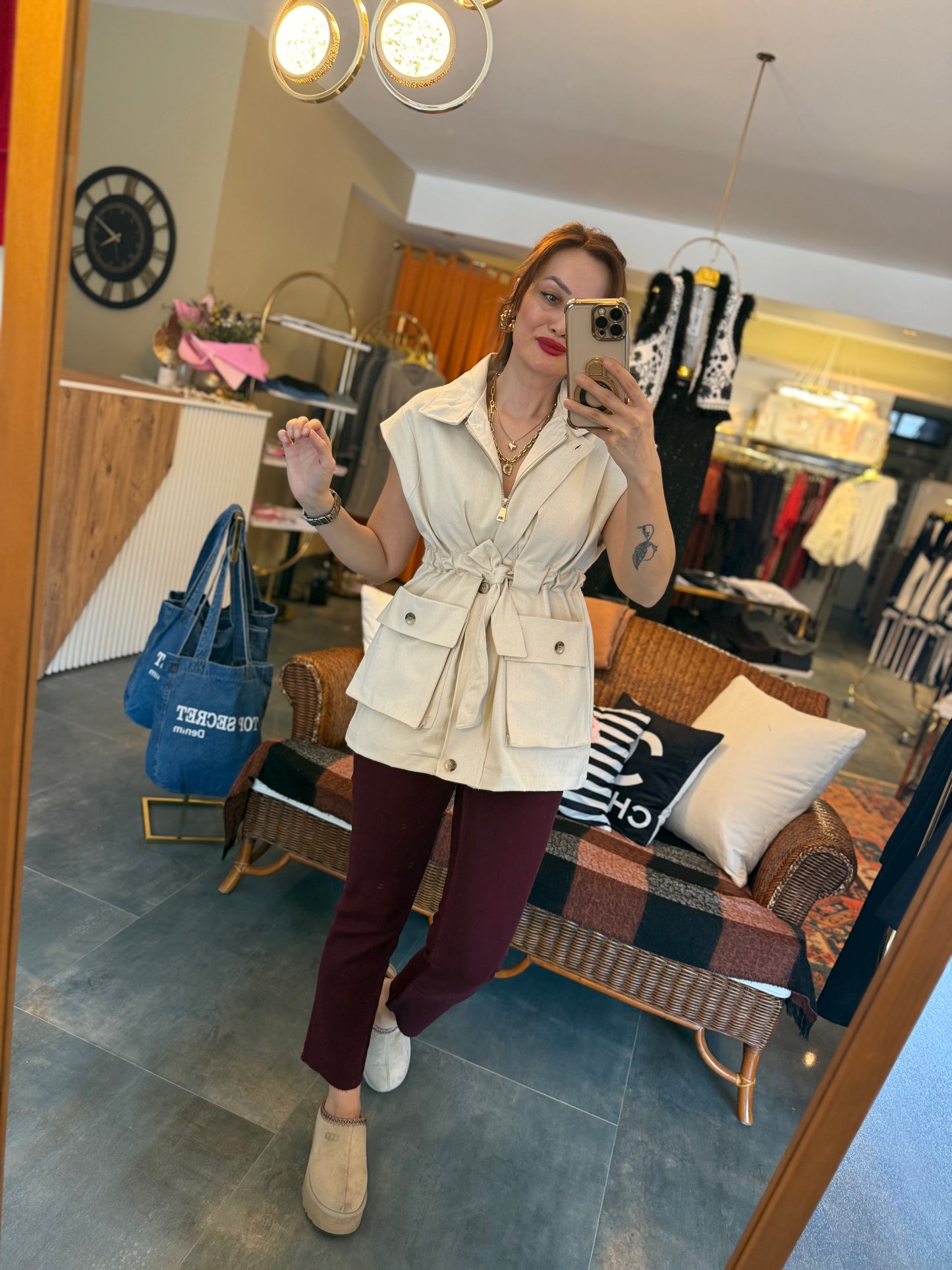 Deka Bel Bağlamalı Keten Yelek