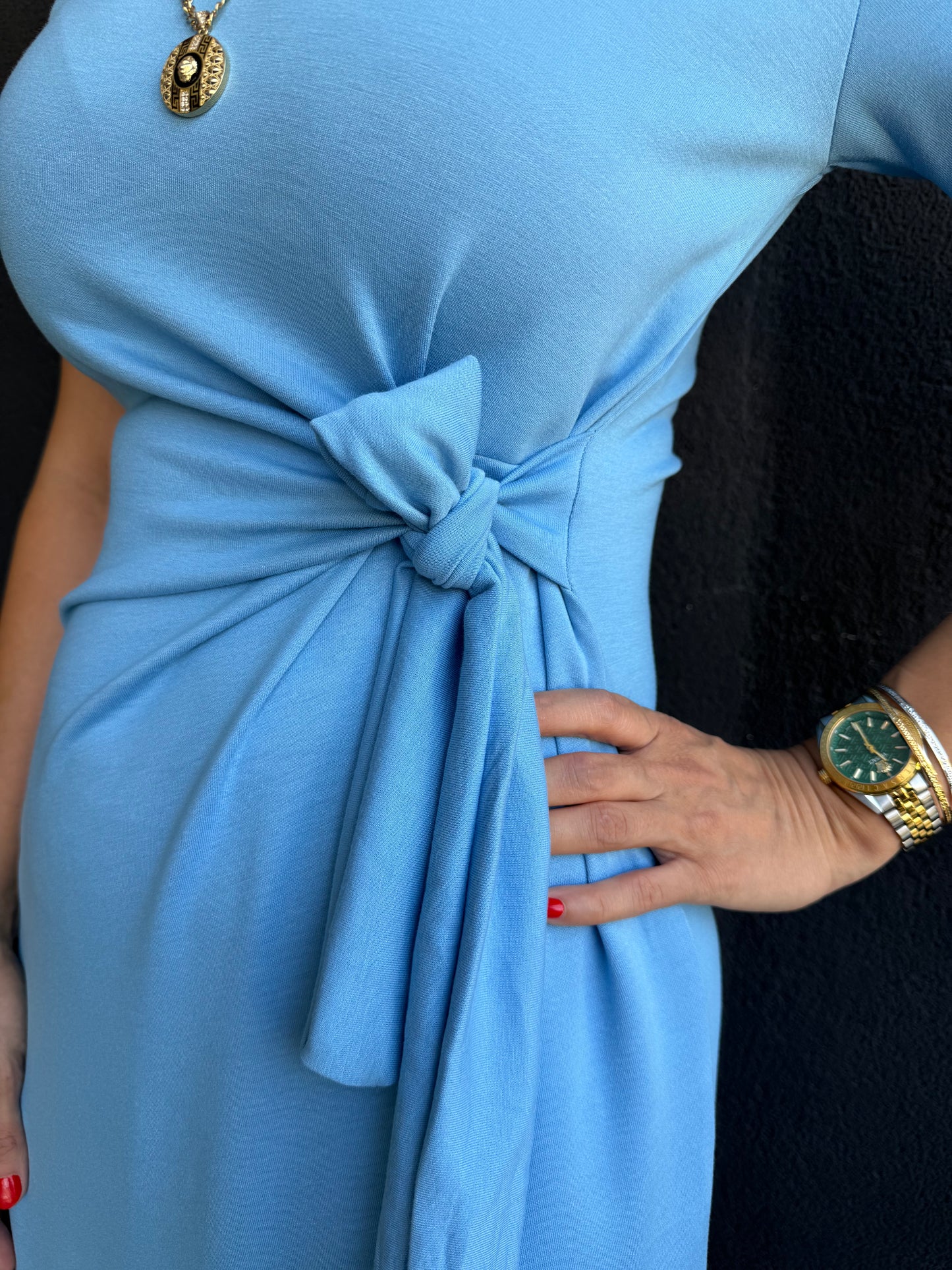 Fragman Modal Mavi Kuşaklı Elbise