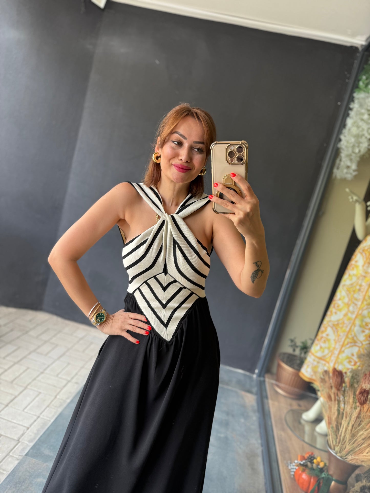 Elya Siyah Poplin Elbise