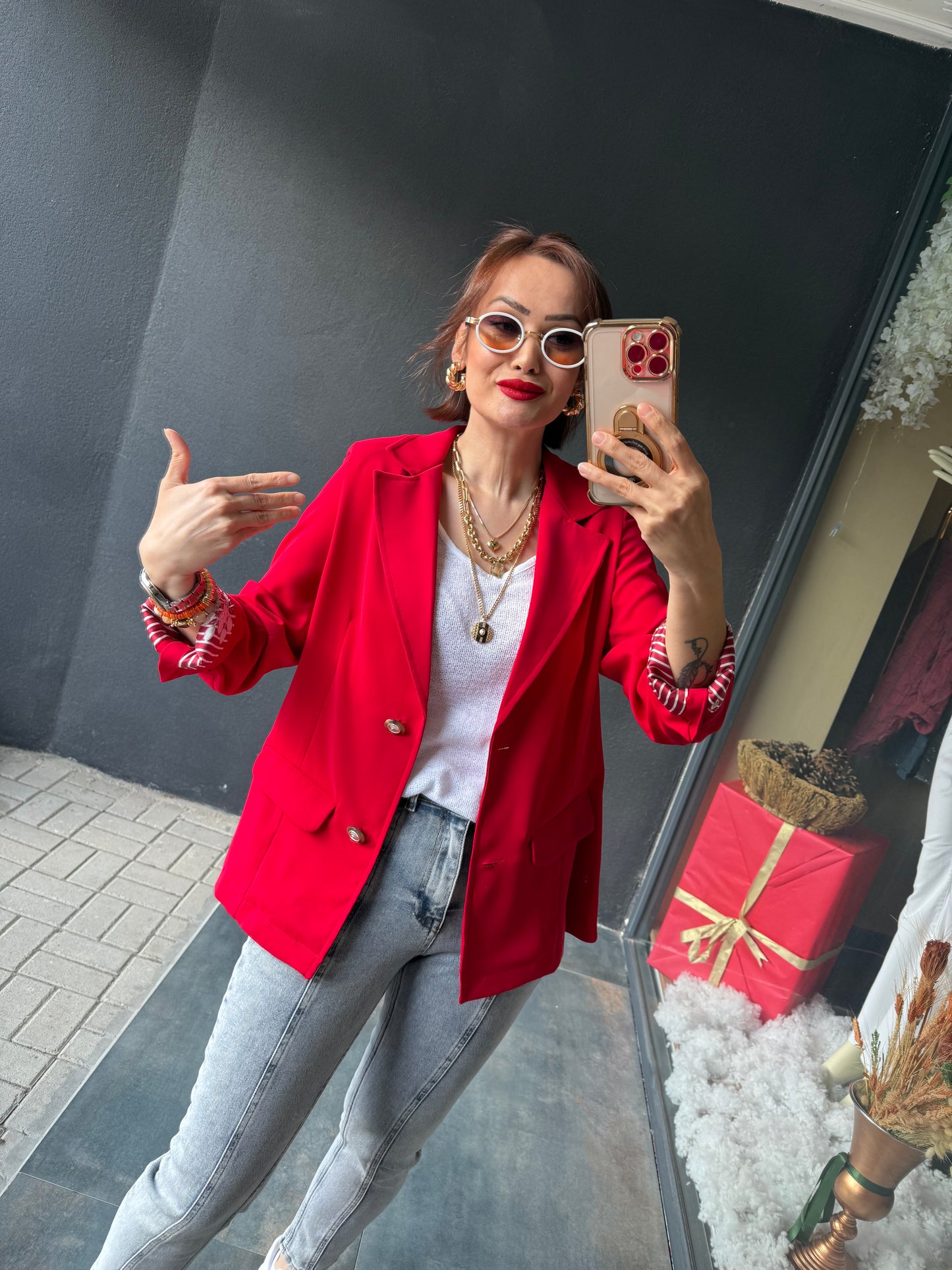 Red & Black Blazer Ceket Kırmızı