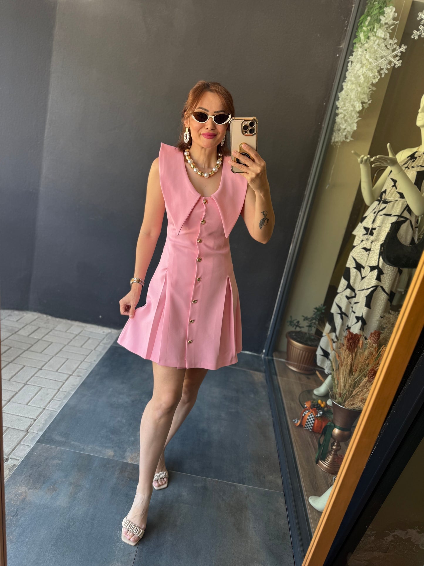Jou Pembe Yakalı Elbise