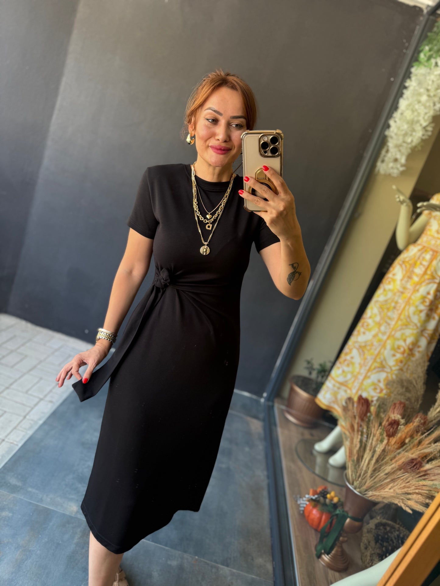 Fragman Modal Siyah Kuşaklı Elbise