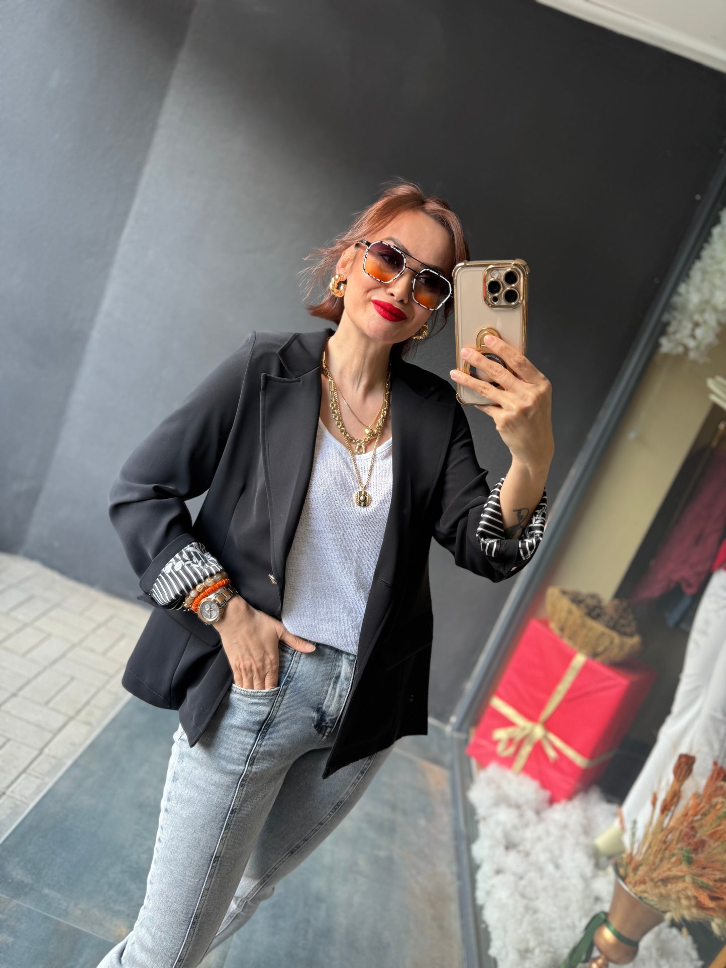 Red & Black Blazer Ceket Siyah
