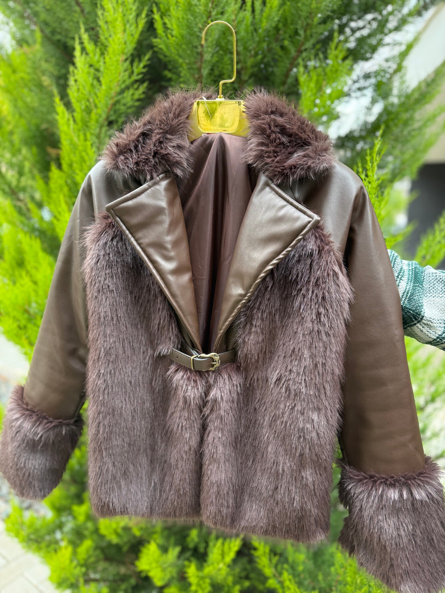 Deer Acı Kahve Deri &Kürk Ceket