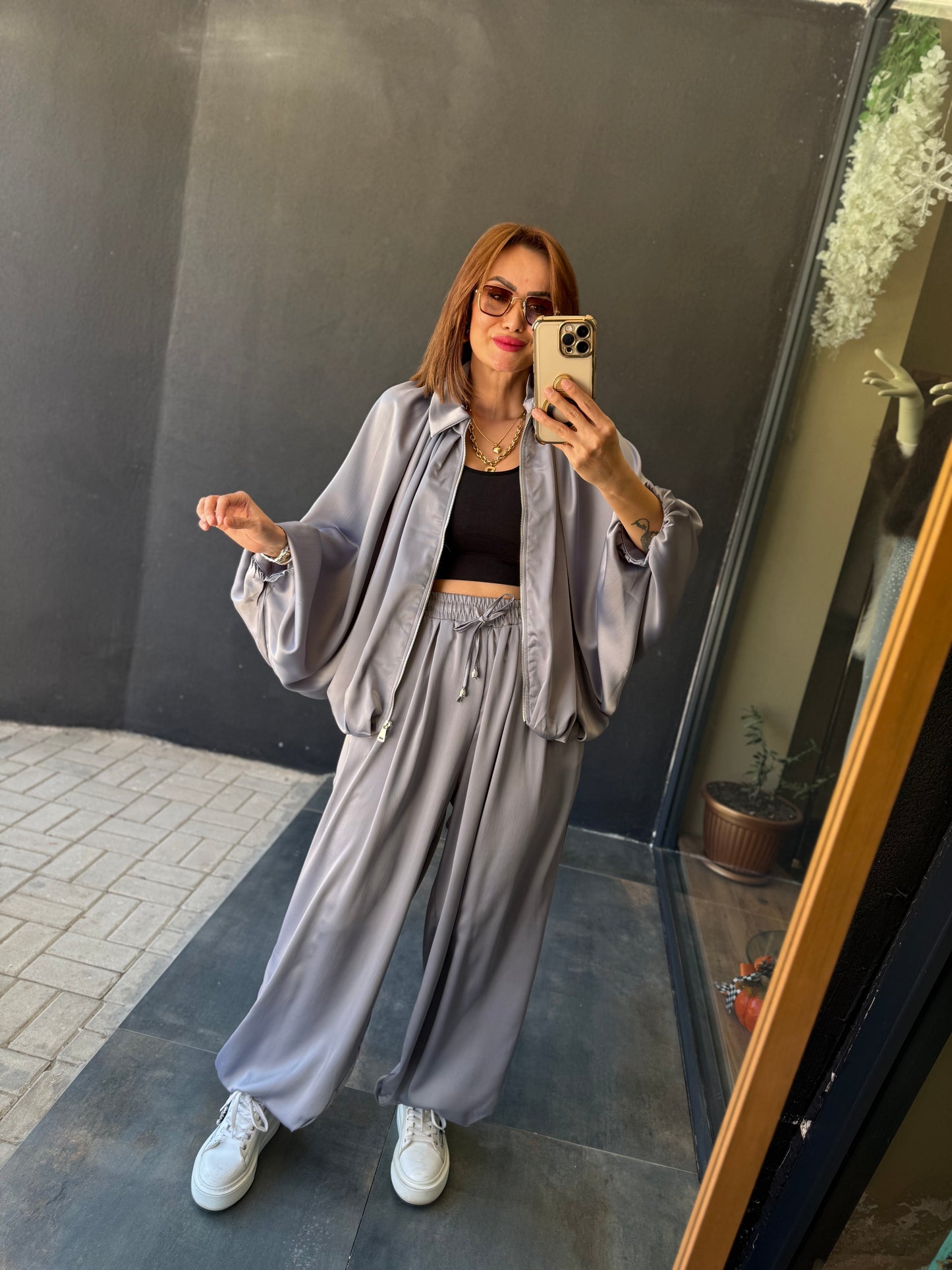 Cardinal Gri Saten Bomber Takım