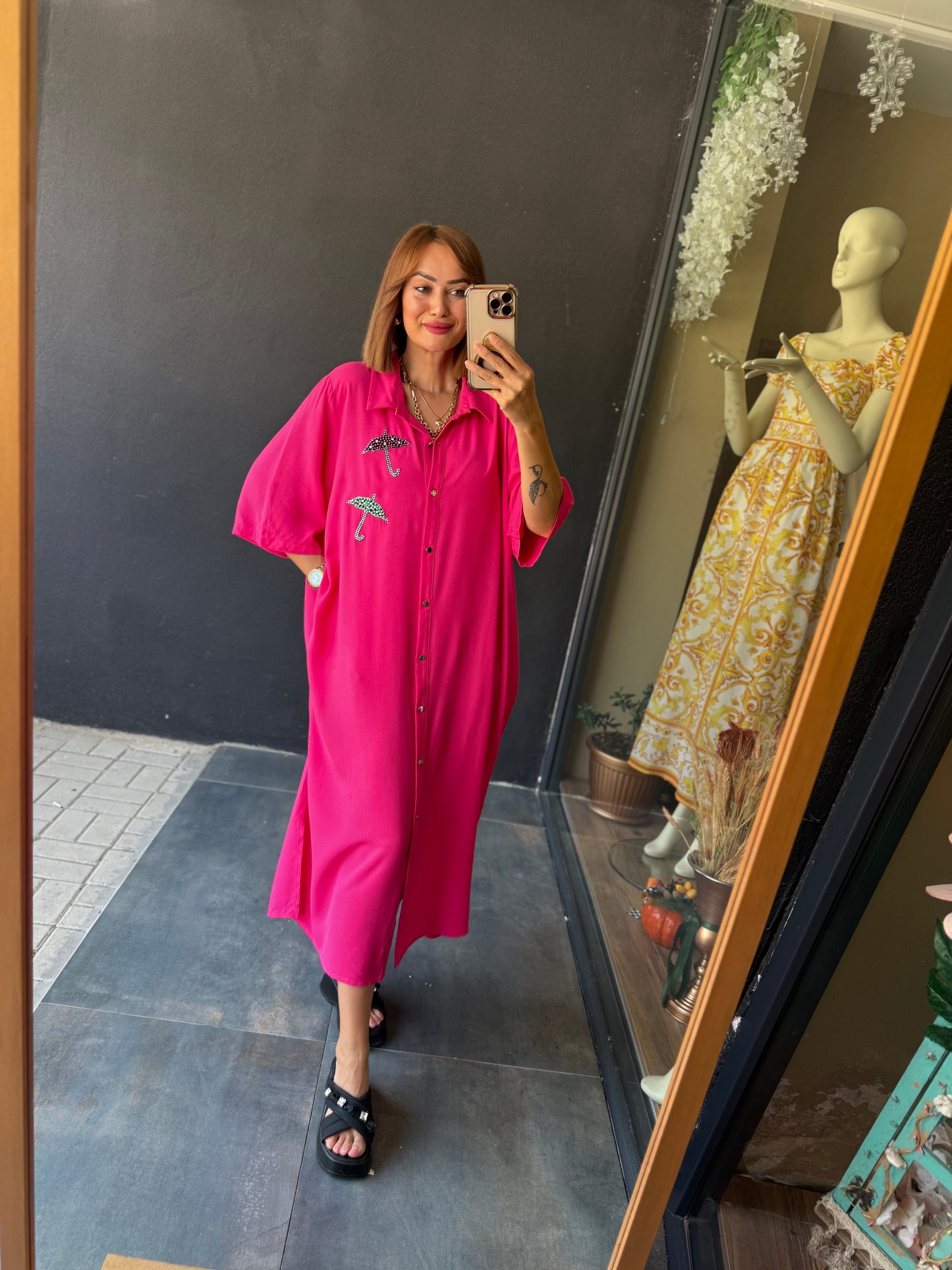 Osm Pembe Şemsiye Elbise/Tunik