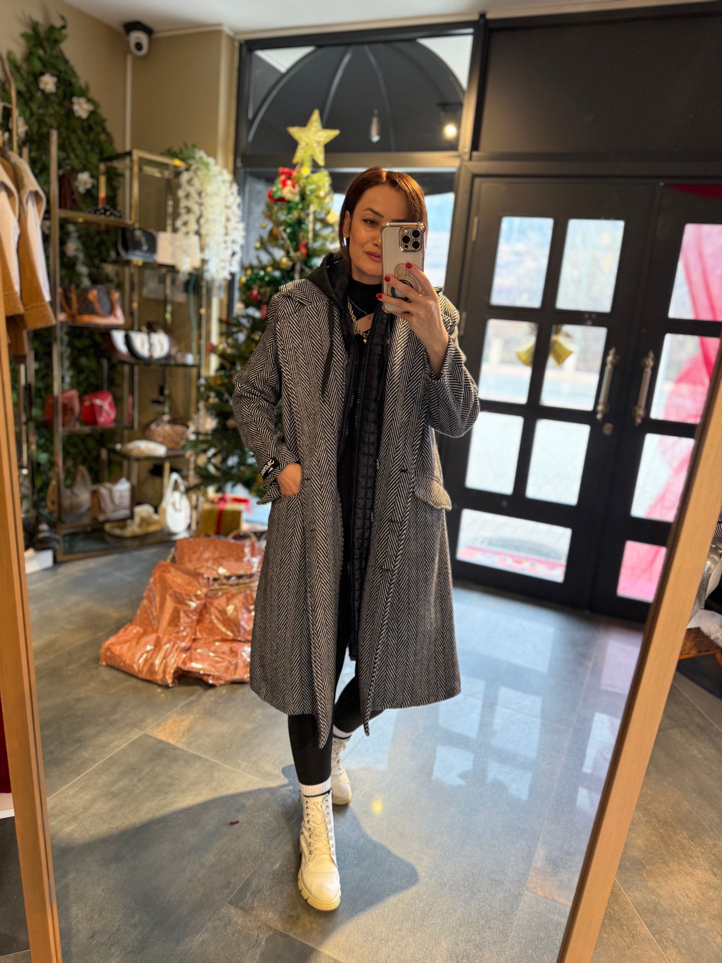 Keyja Siyah Çizgili Yelekli Kaşe Kaban