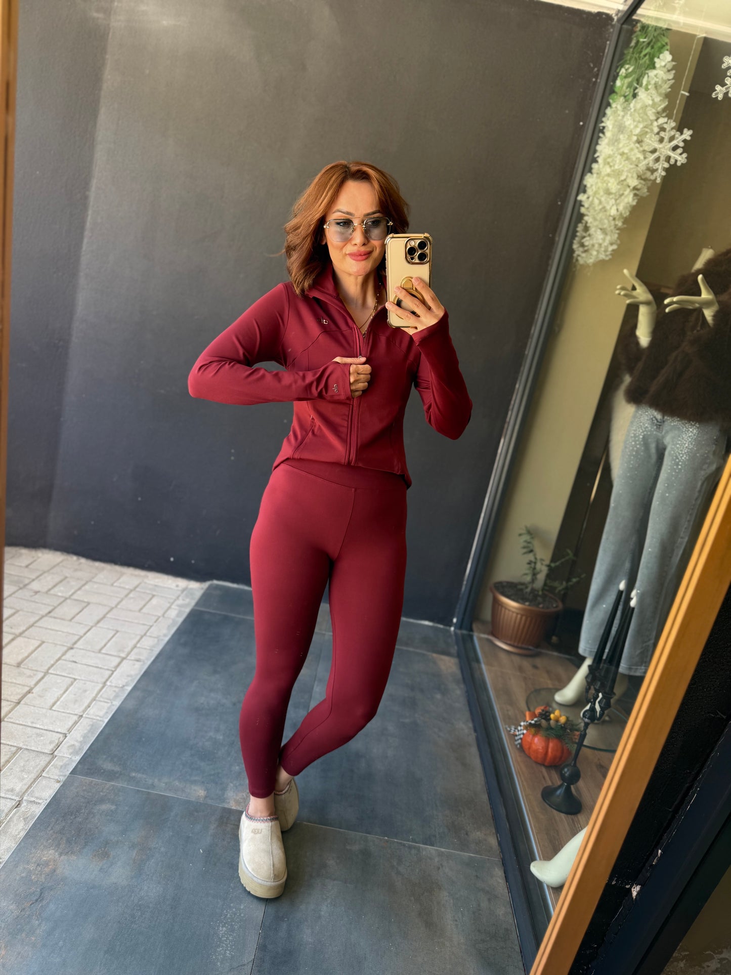 Elen Bordo Tayt & Sweat Takım