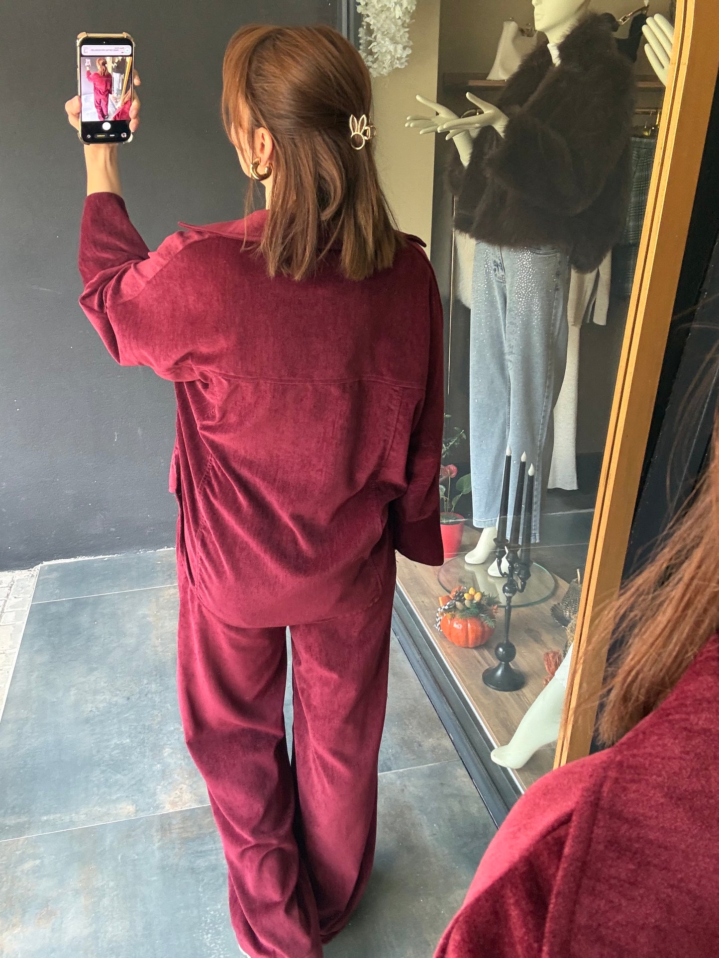 Doriko Bordo Kadife Takım