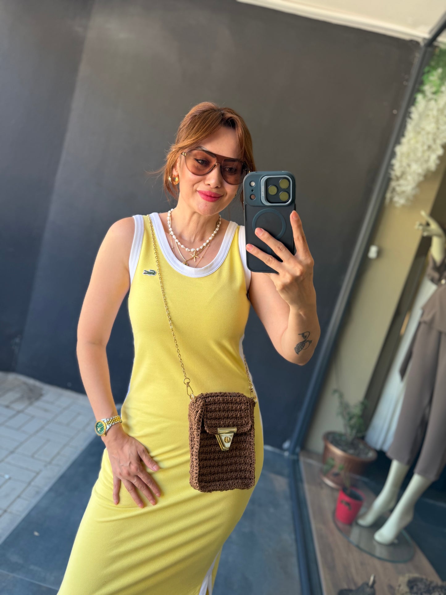 File Kumaş Sarı Elbise