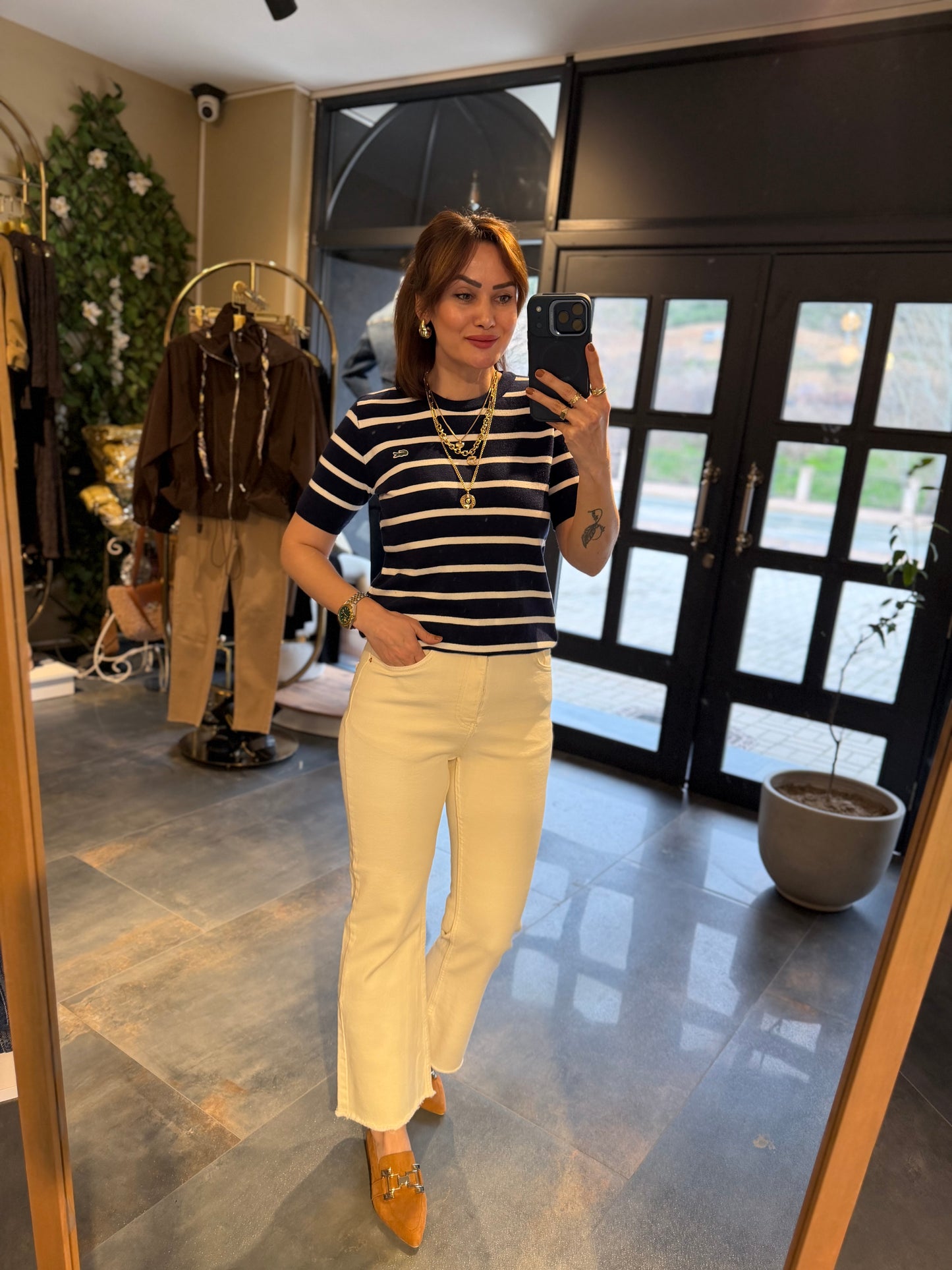 Misse Lacivert /Beyaz Triko Dokulu T-Shirt