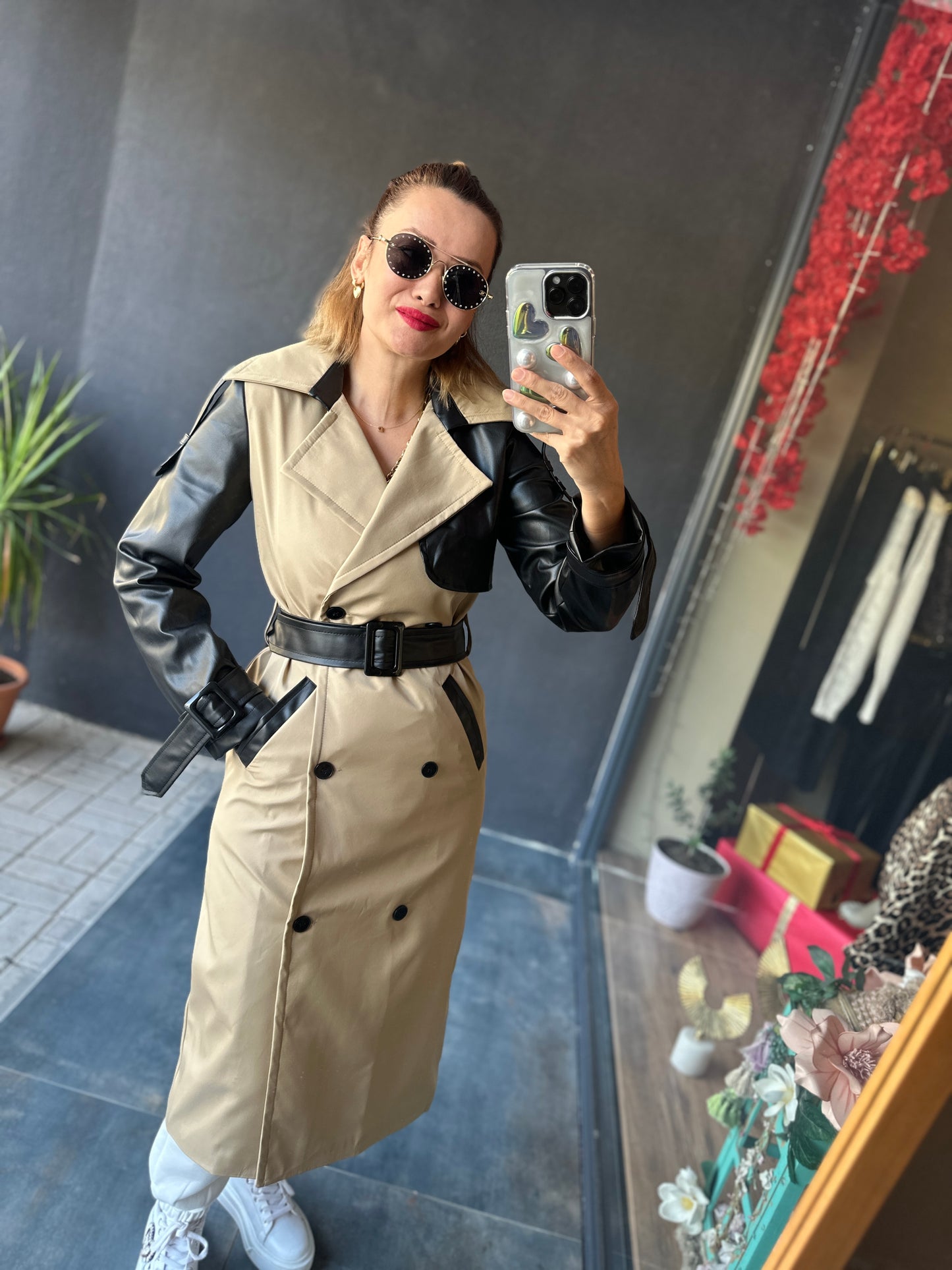 Asprn Camel Deri Det.Trenchcoat