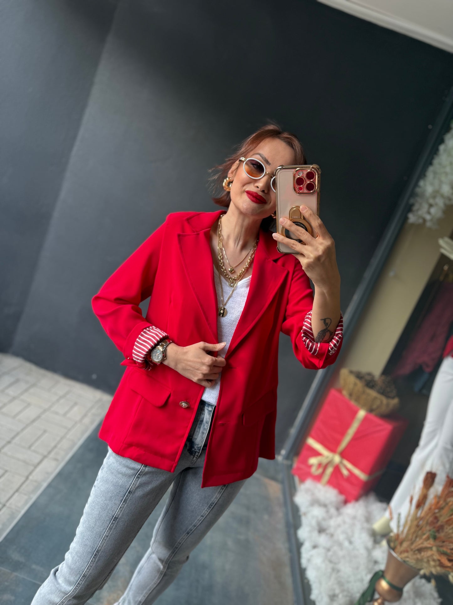 Red & Black Blazer Ceket Kırmızı