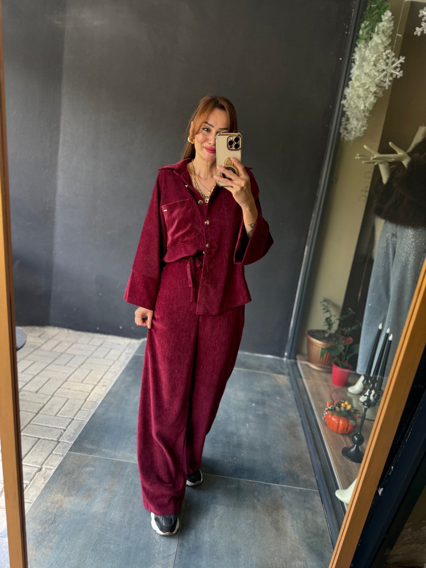 Doriko Bordo Kadife Takım