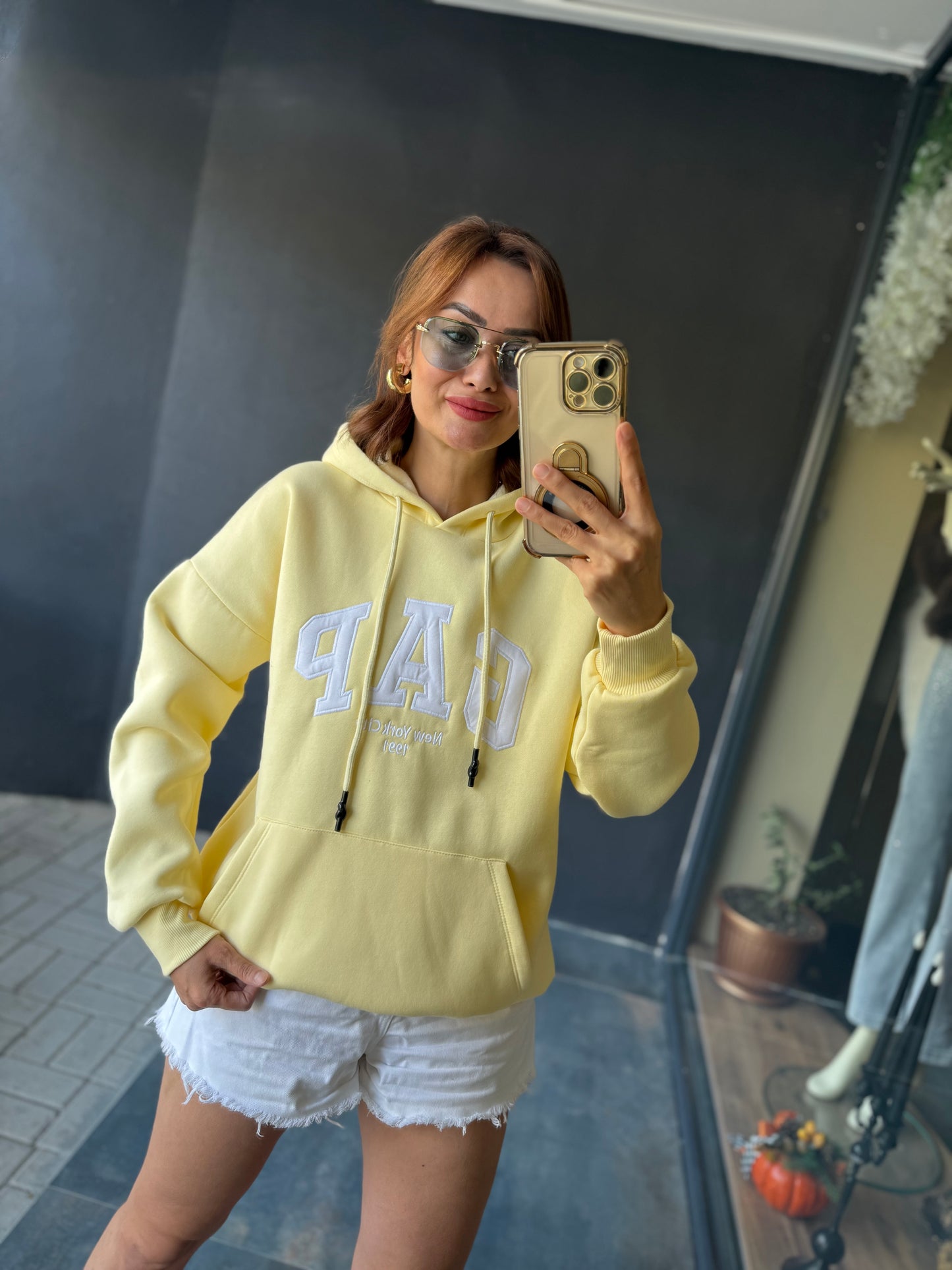 Muvy Sarı Kabartmalı Sweatshirt