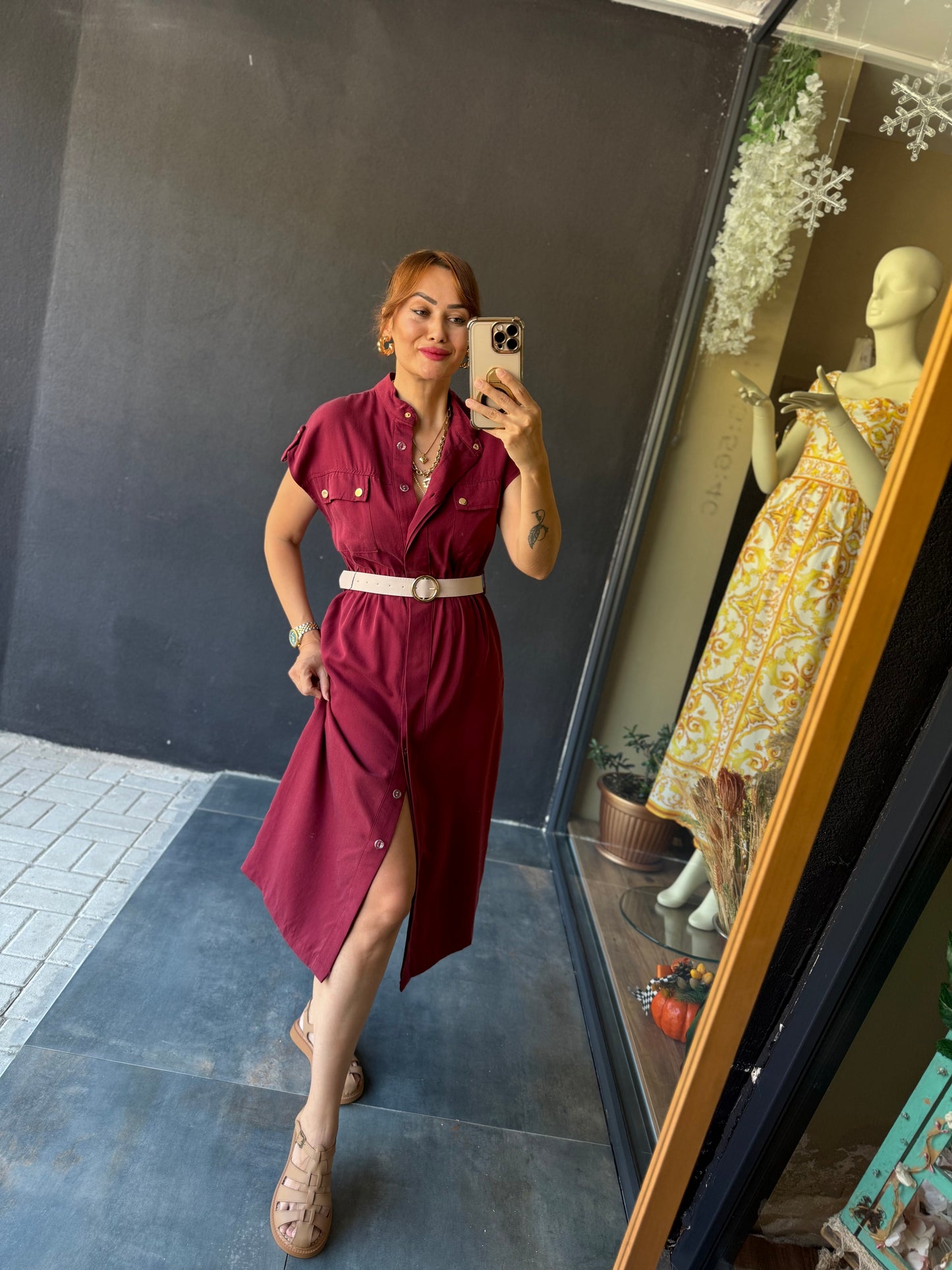 Puglia Bordo Tensel Elbise
