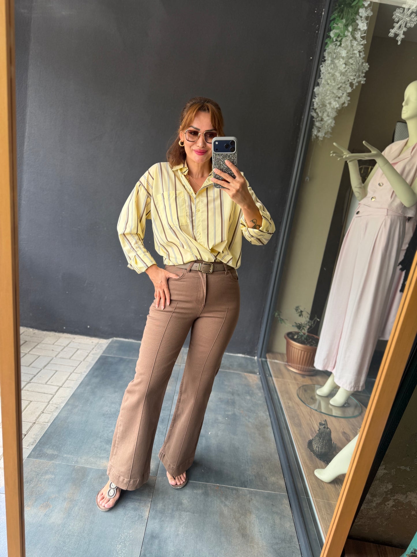 Liora Sarı Poplin Oversize Gömlek