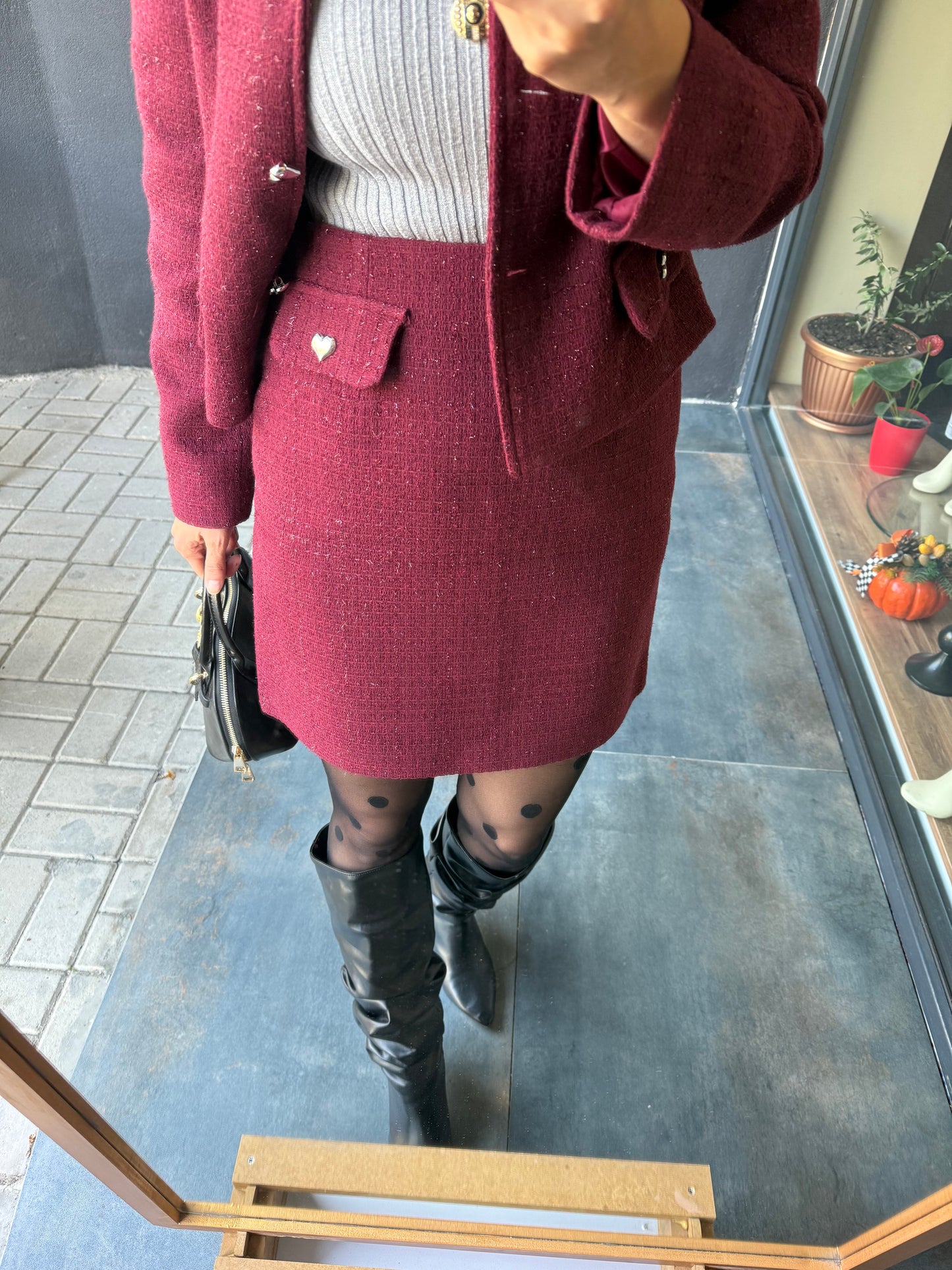 Twitz Bordo Etek & Ceket Takım