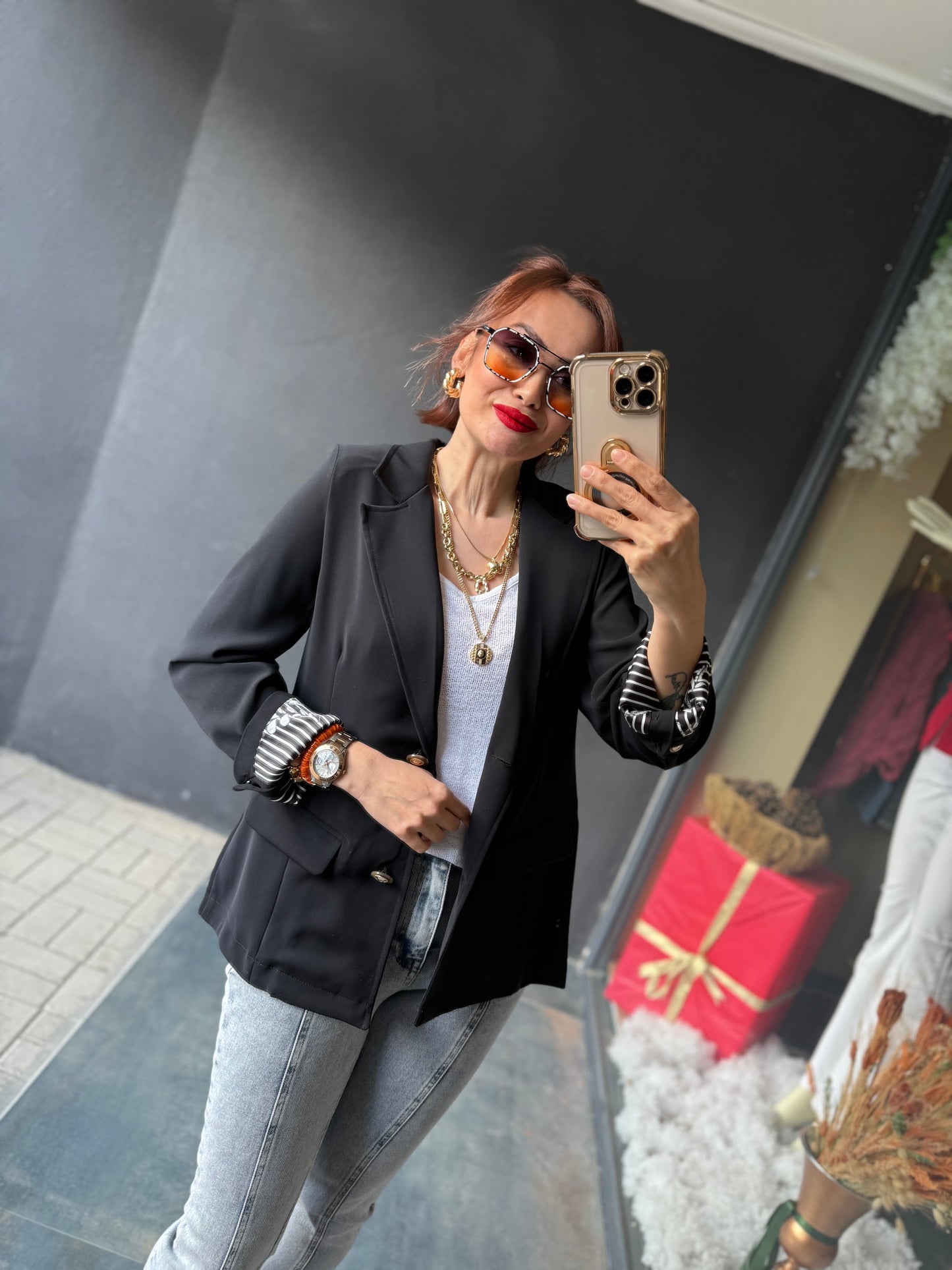 Red & Black Blazer Ceket Siyah