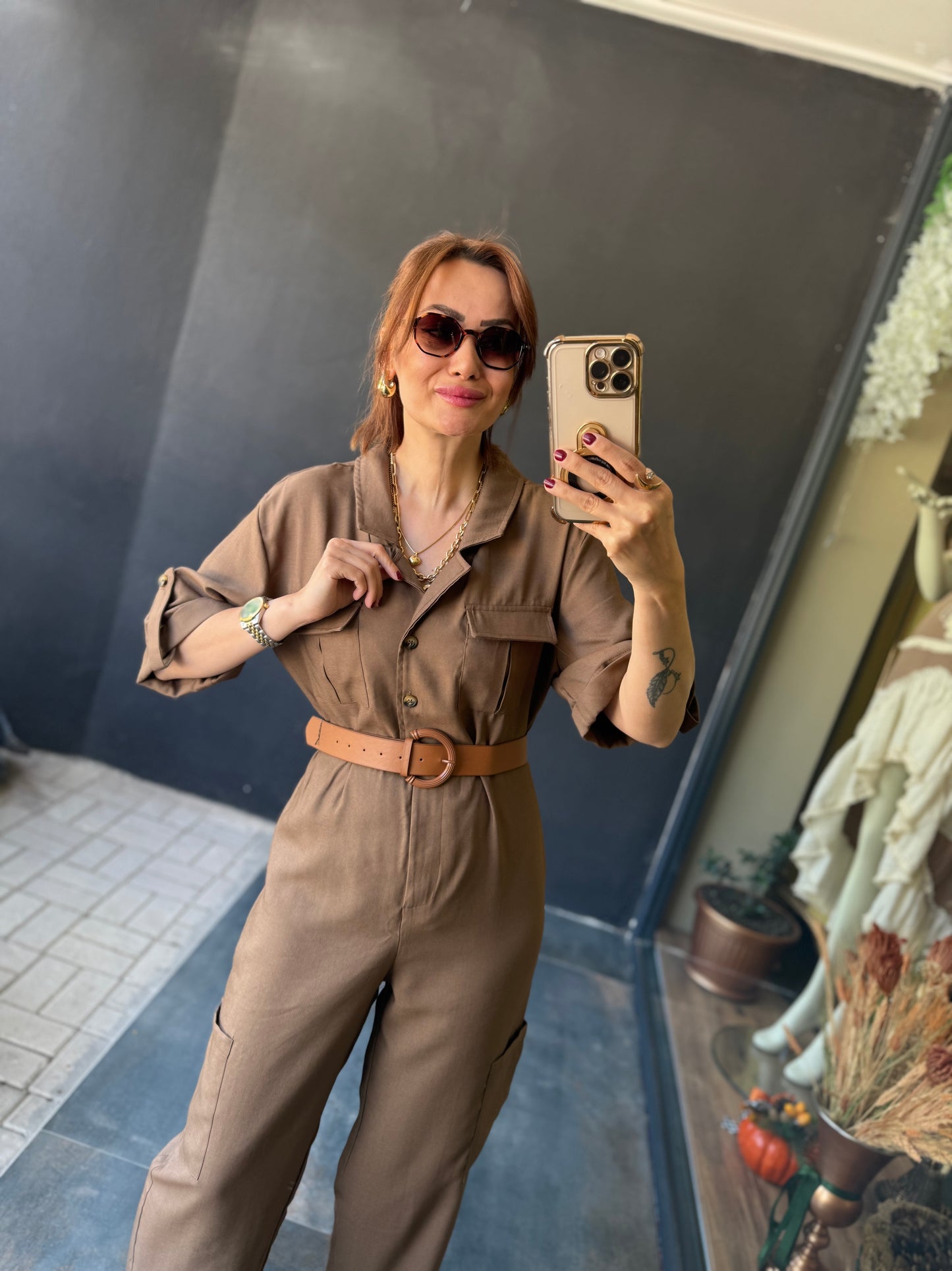 Dark Kahve Kemerli Tulum