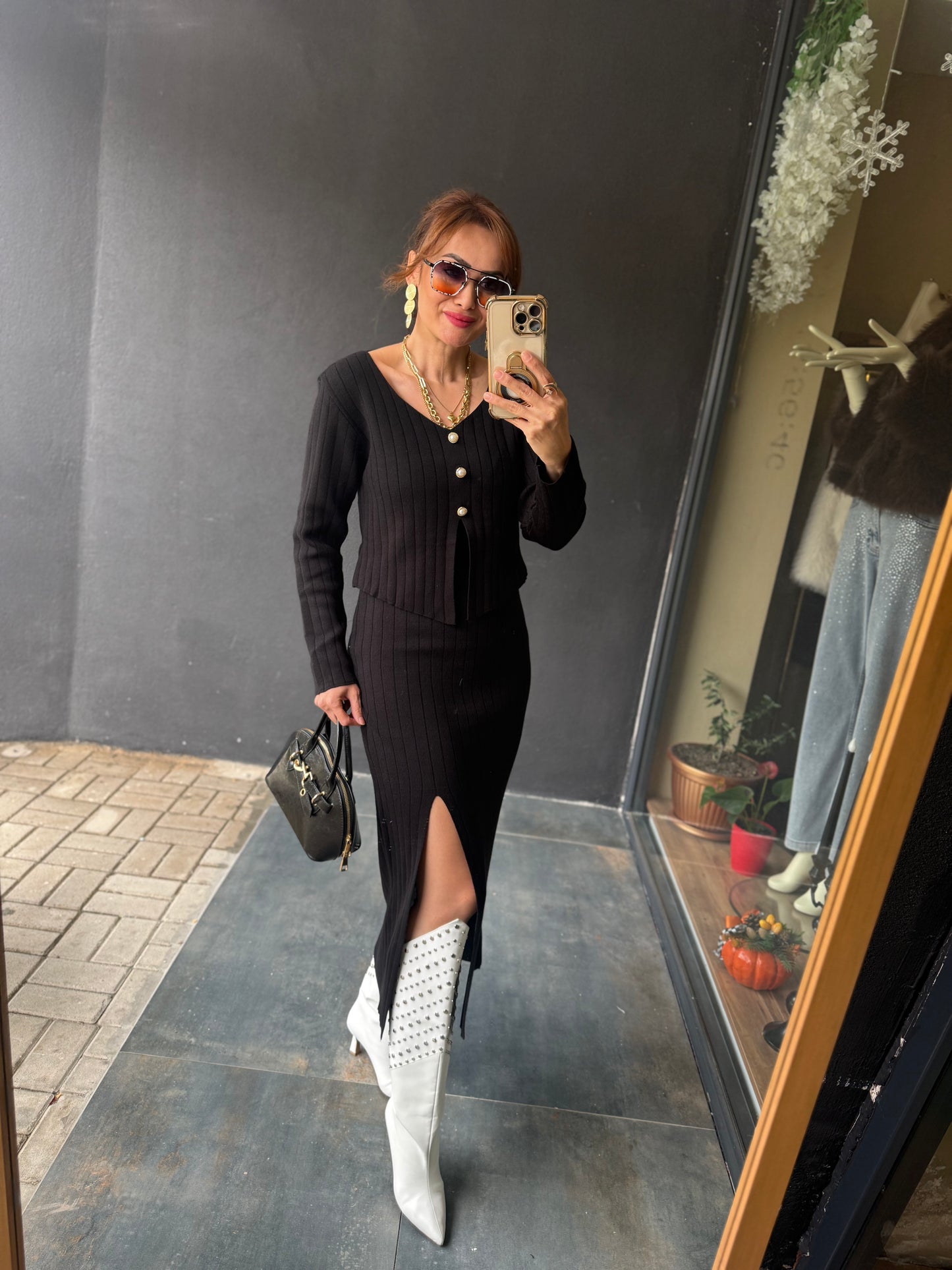 Tria Siyah Triko Etek & Bluz Takım