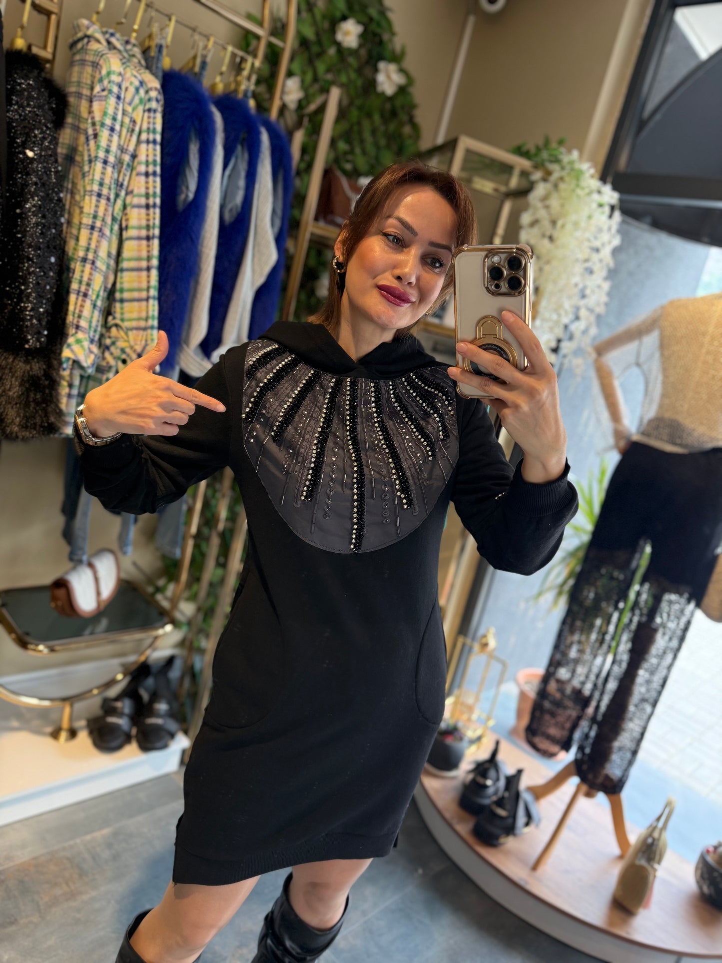 Dq Mane Siyah Taş Dety Elbise