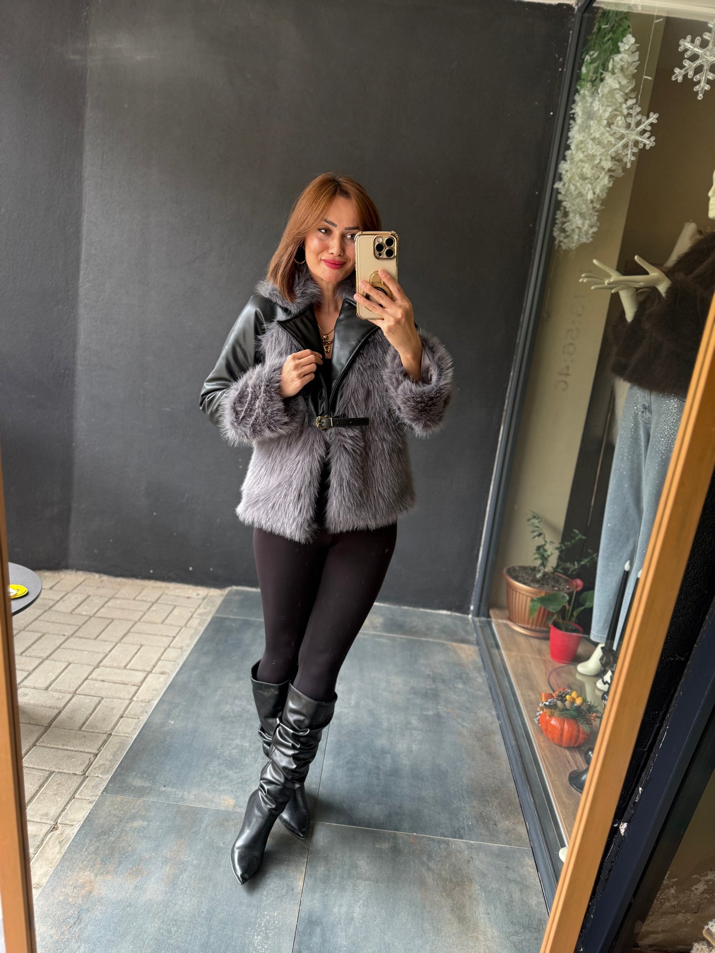 Deer Siyah Deri & Kürk Ceket