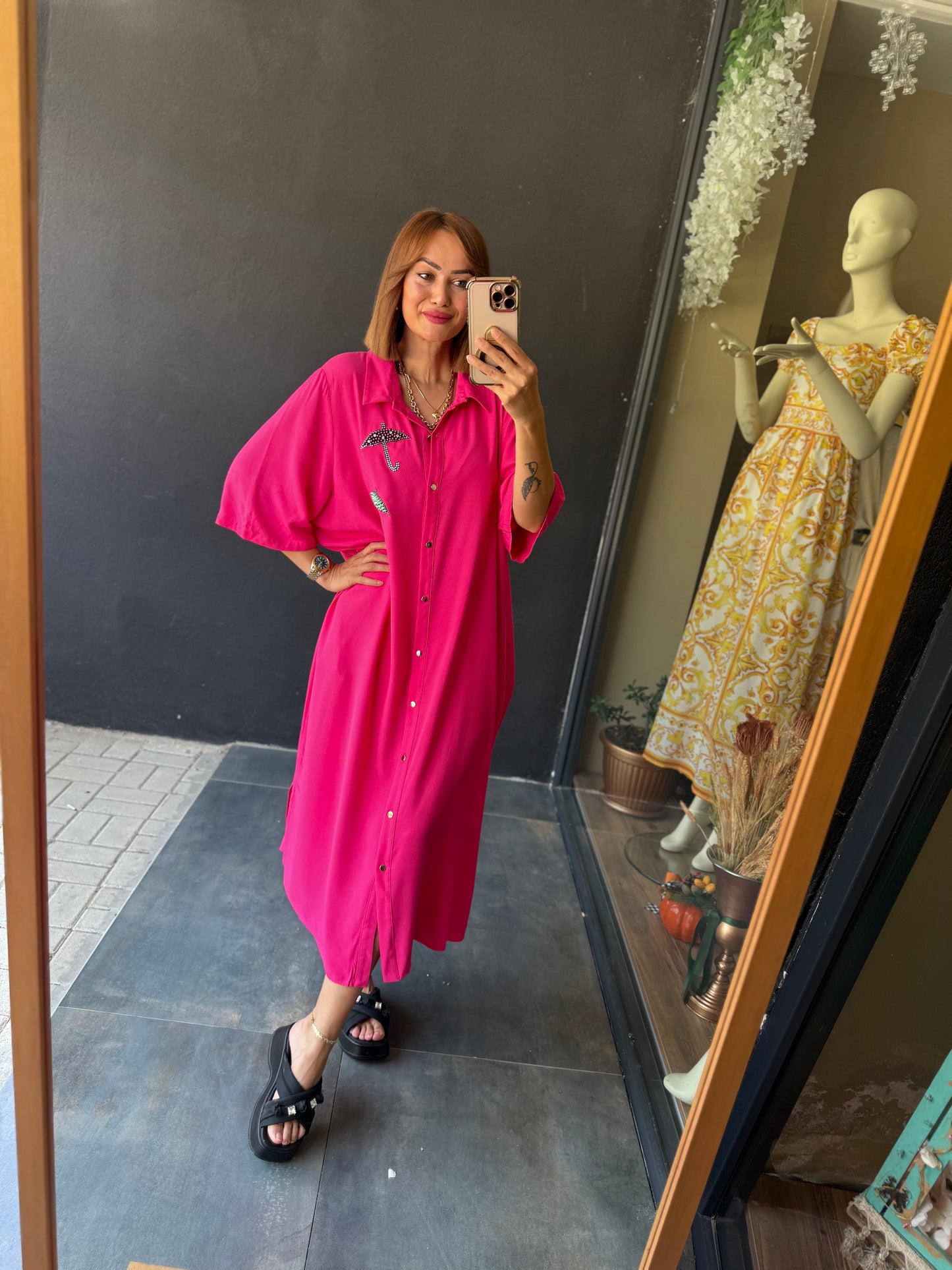Osm Pembe Şemsiye Elbise/Tunik