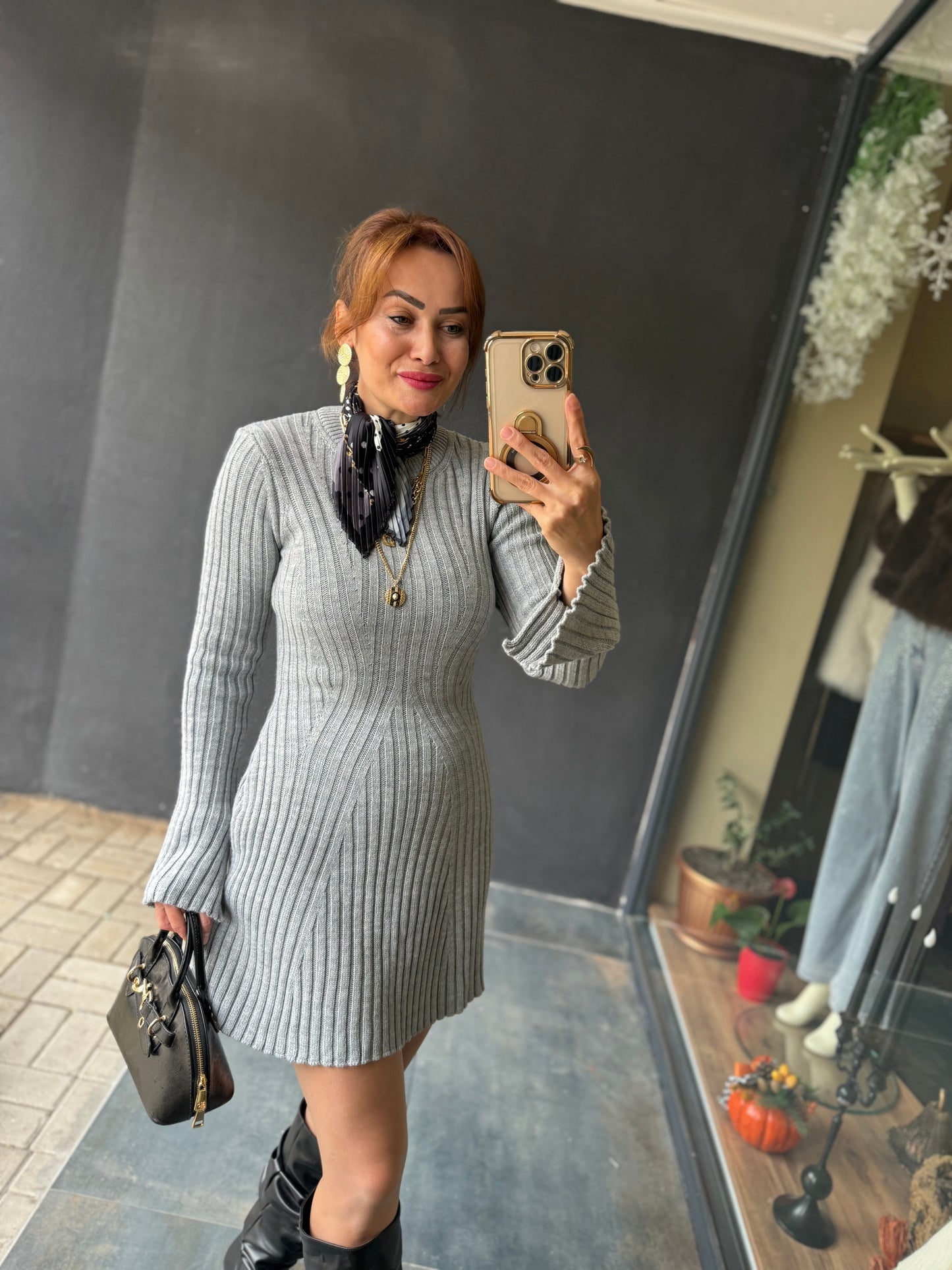 Silva Gri Triko Elbise