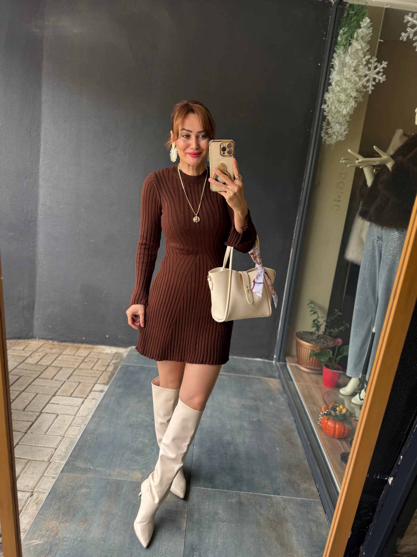 Silva Kahve Triko Elbise