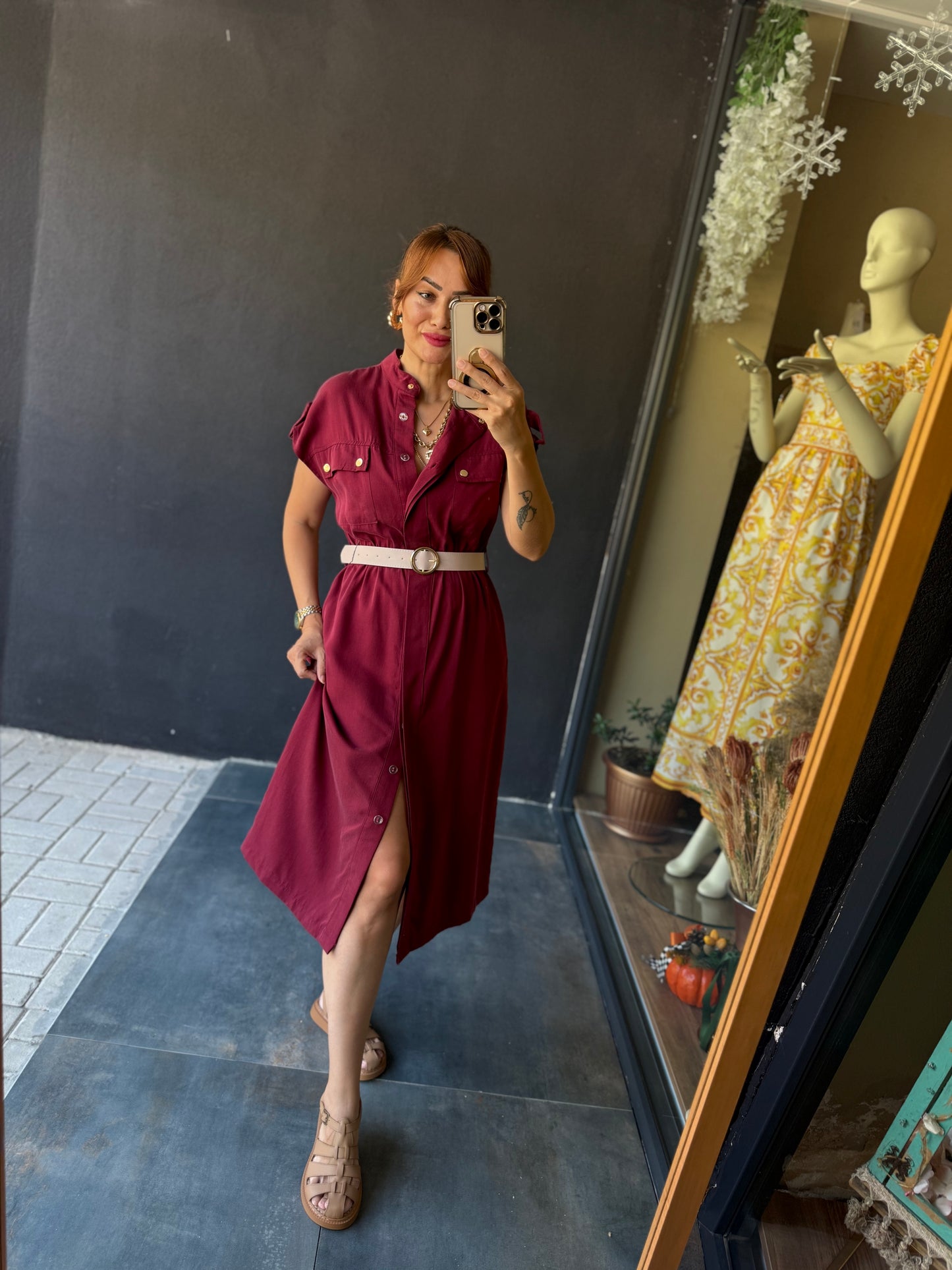 Puglia Bordo Tensel Elbise