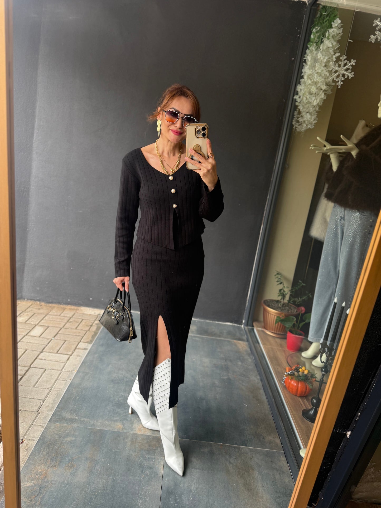 Tria Siyah Triko Etek & Bluz Takım