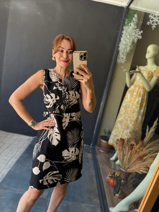 Jessica Siyah Keten Elbise