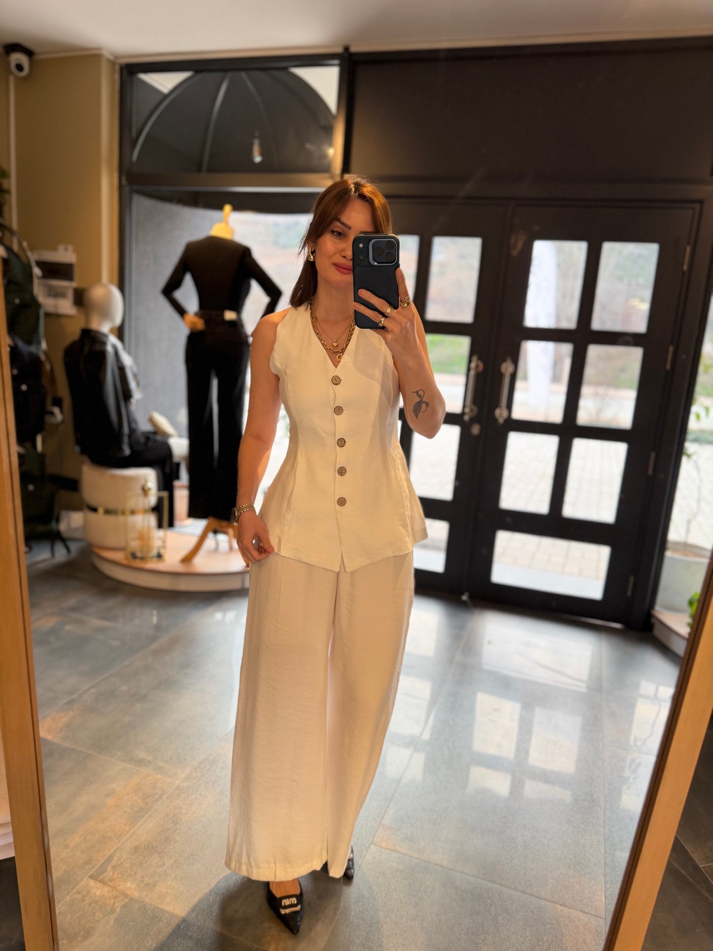 Newstar 5 Beyaz Tensel Yelek & Pantolon Takım