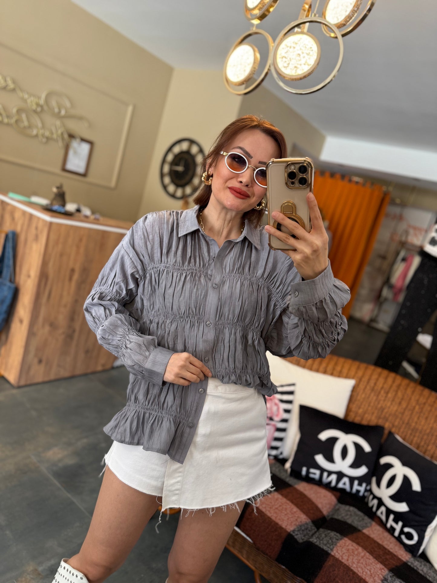 Massi Gri Bürümcük Gömlek