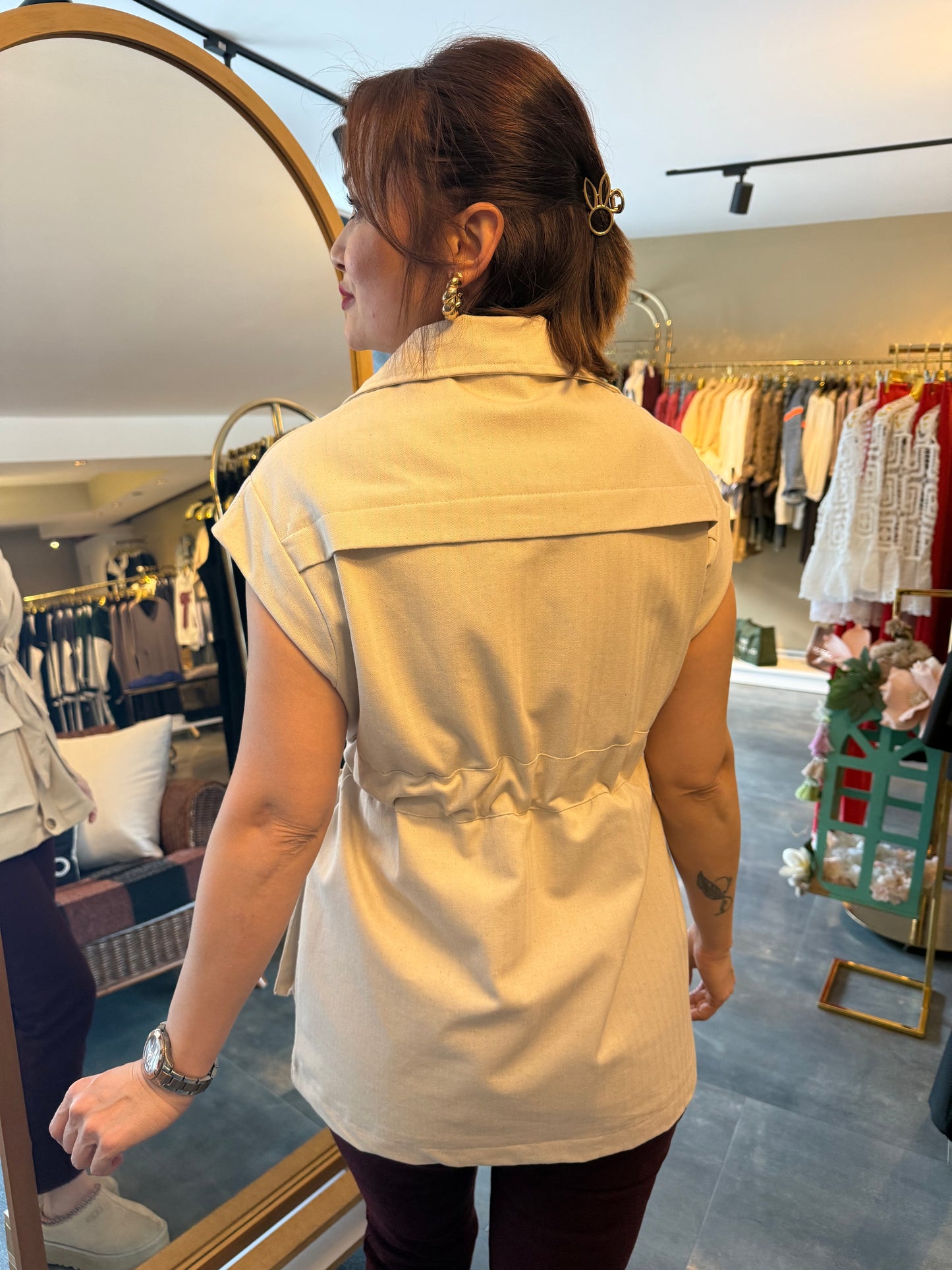 Deka Bel Bağlamalı Keten Yelek