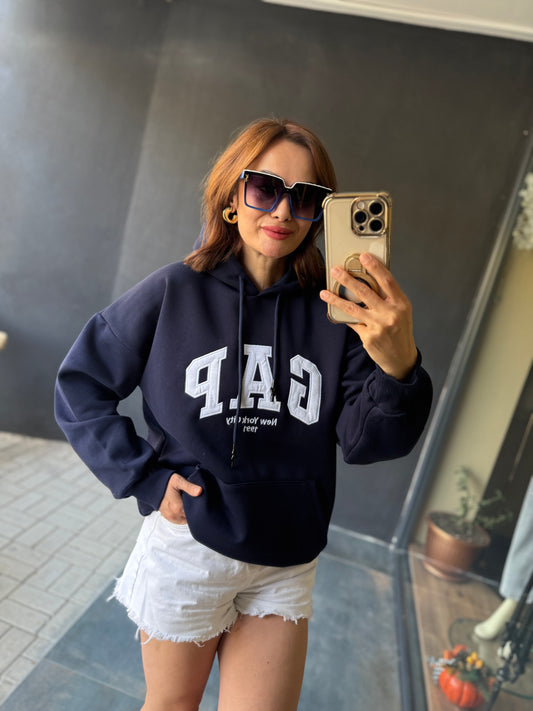 Muvy Lacivert Kabartmalı Sweatshirt