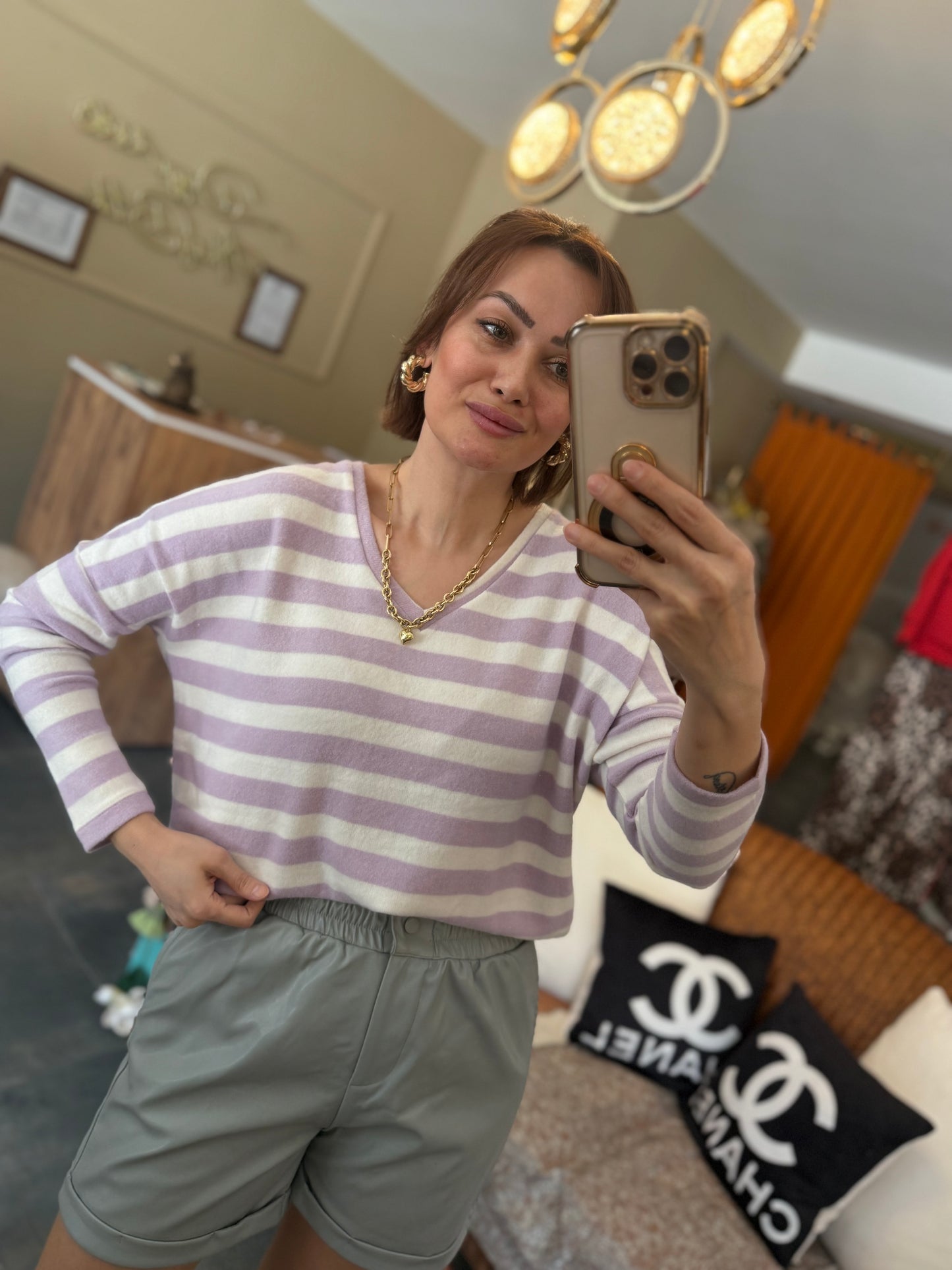 The Secret Lila Çizgili Yumoş Merserize