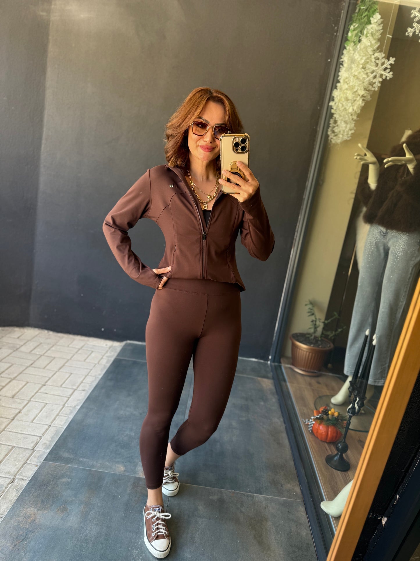 Elen Kahve Modal Tayt & Sweat Takım