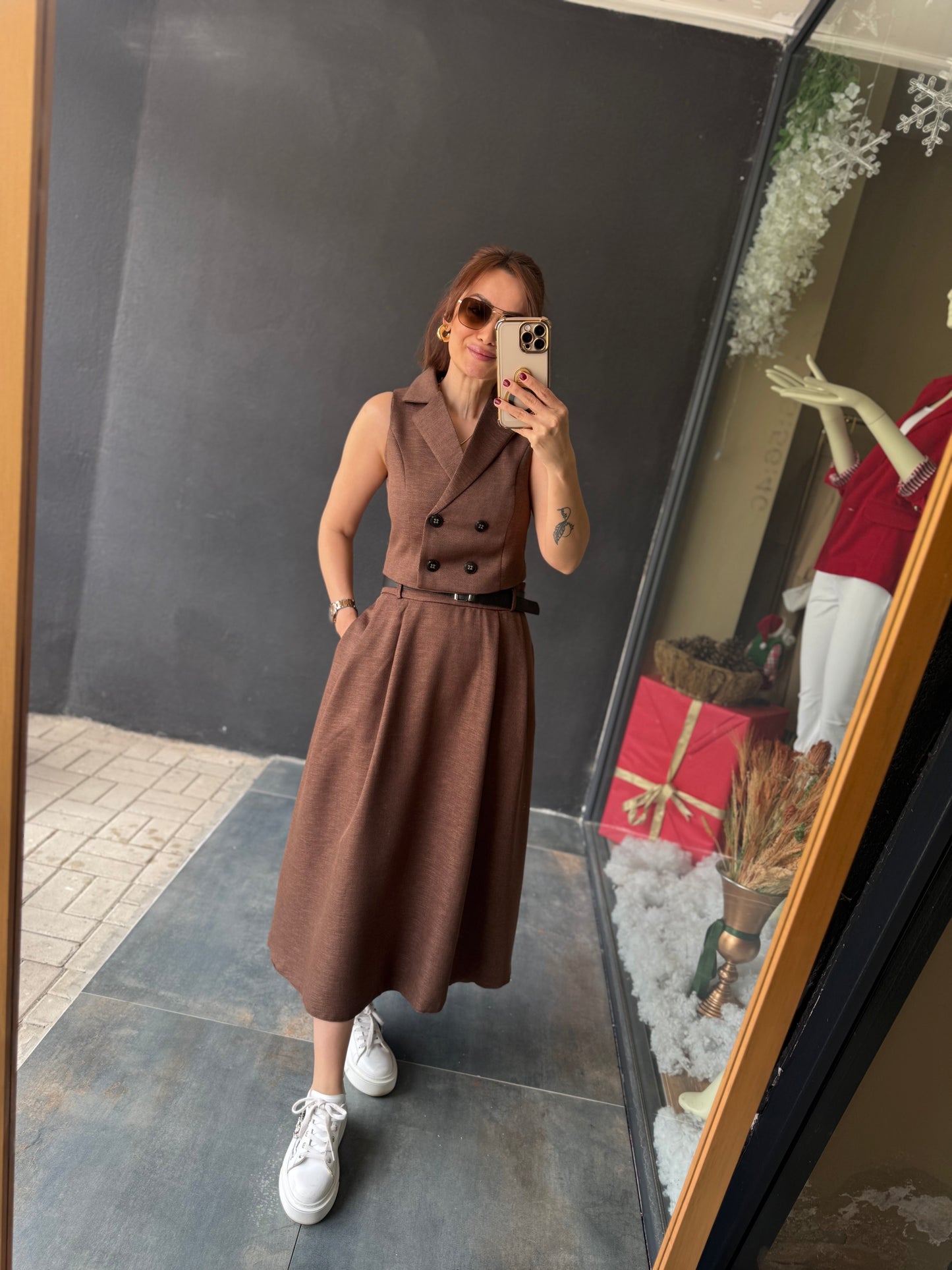 Ritane Kahve Yelek & Etek Takım